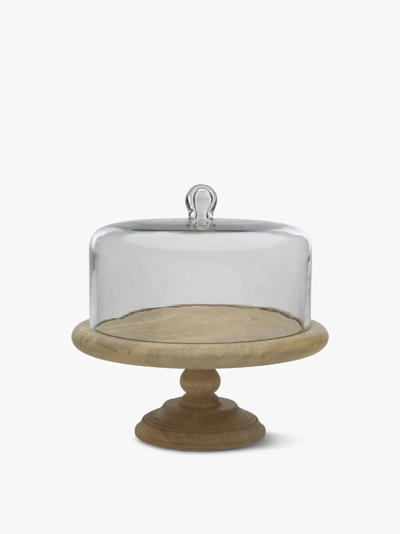 Glass Dome Cake Stand - Clear, Mango Wood image