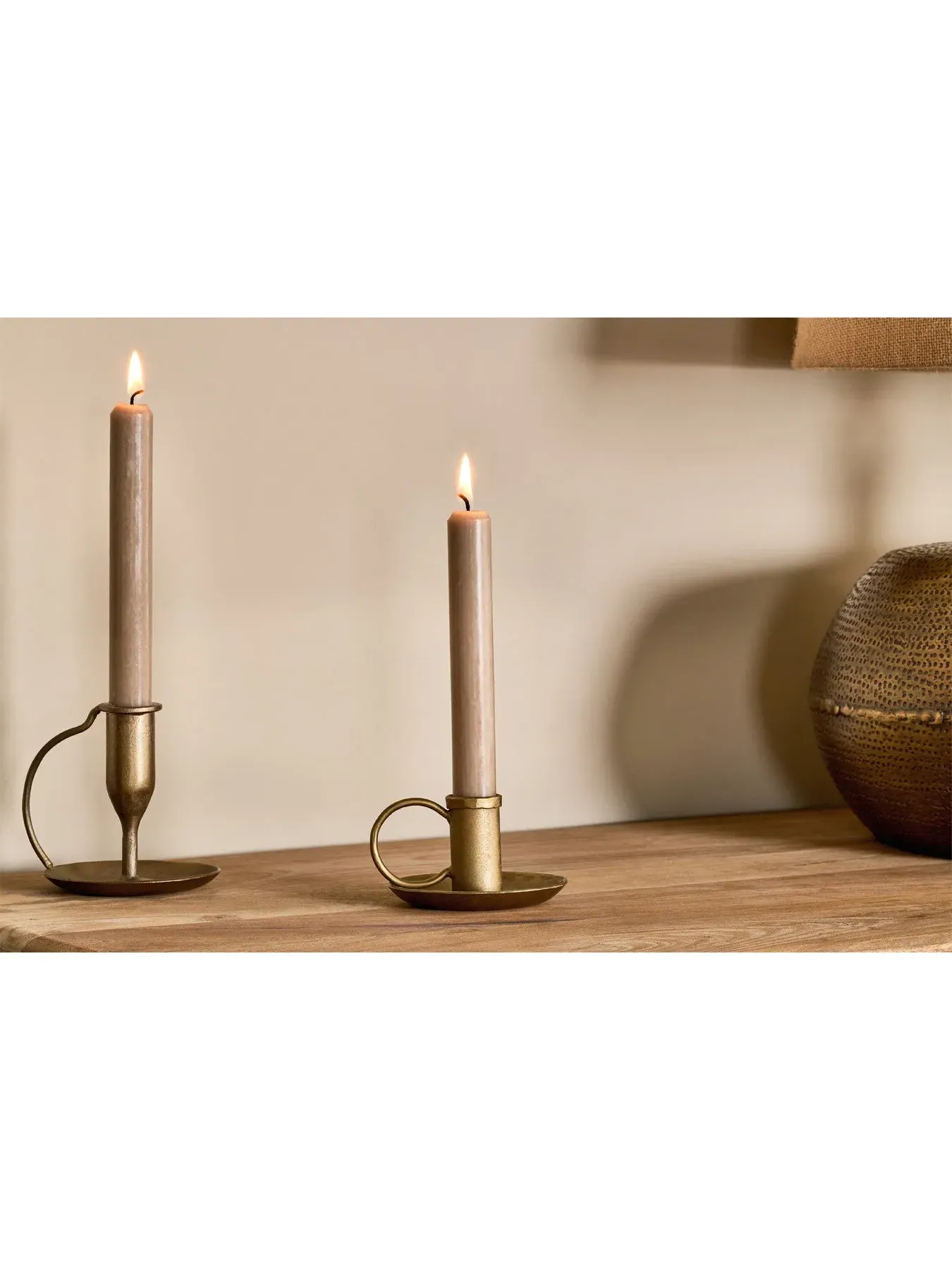Iron Candlestick with Handle - Brass