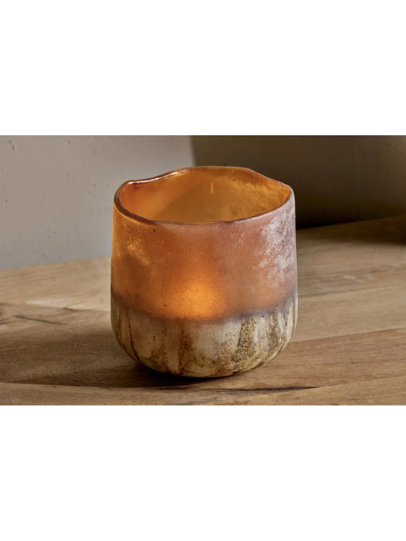 Medium Tealight Holder - Amber, Recycled Glass