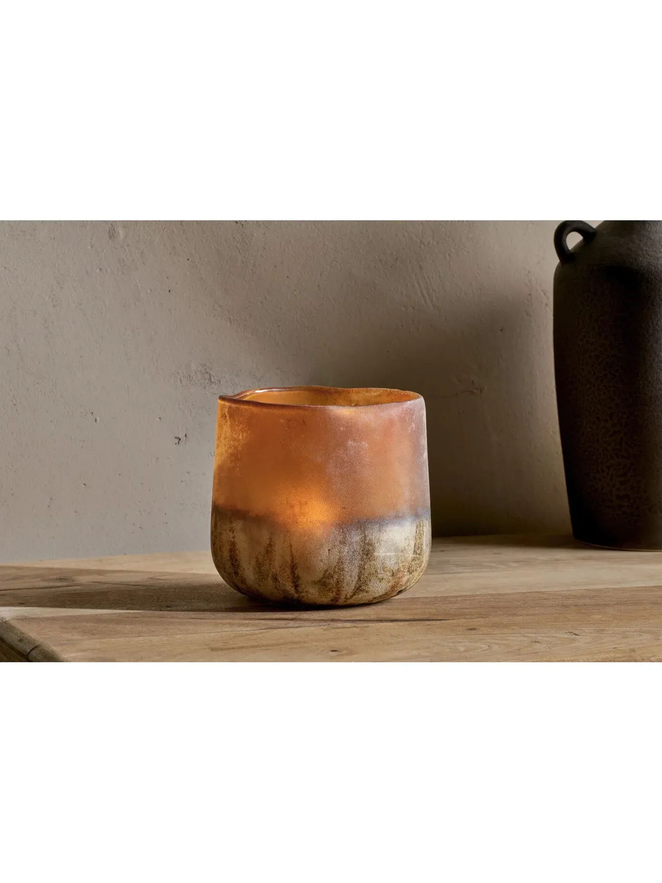 Medium Tealight Holder - Amber, Recycled Glass