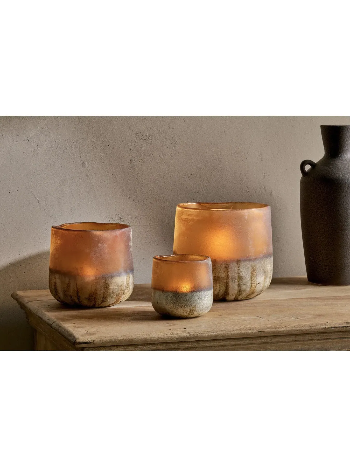 Medium Tealight Holder - Amber, Recycled Glass