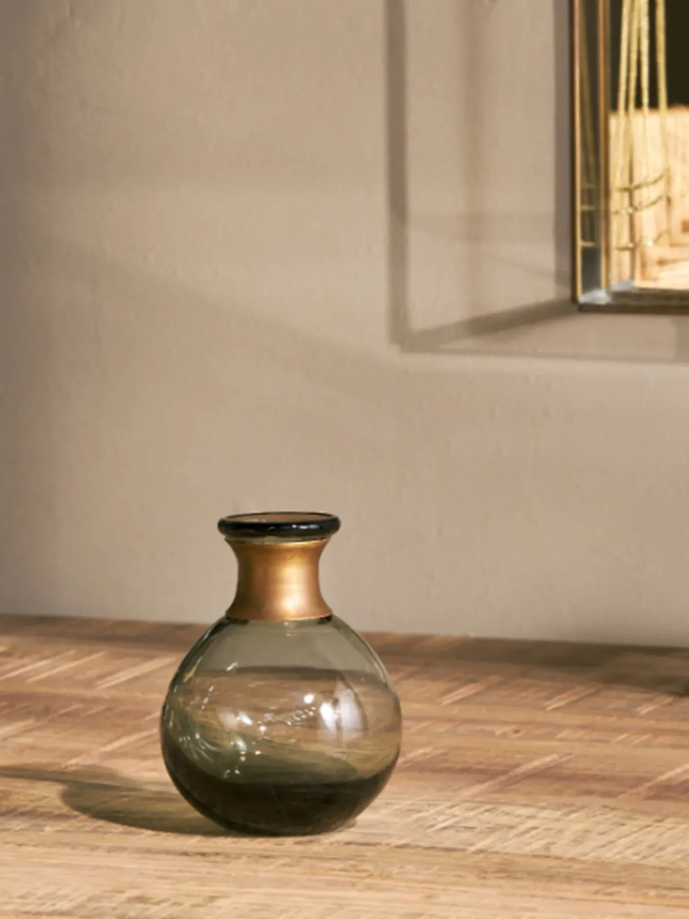 Mini Glass Vase with Golden Ring - Smoke