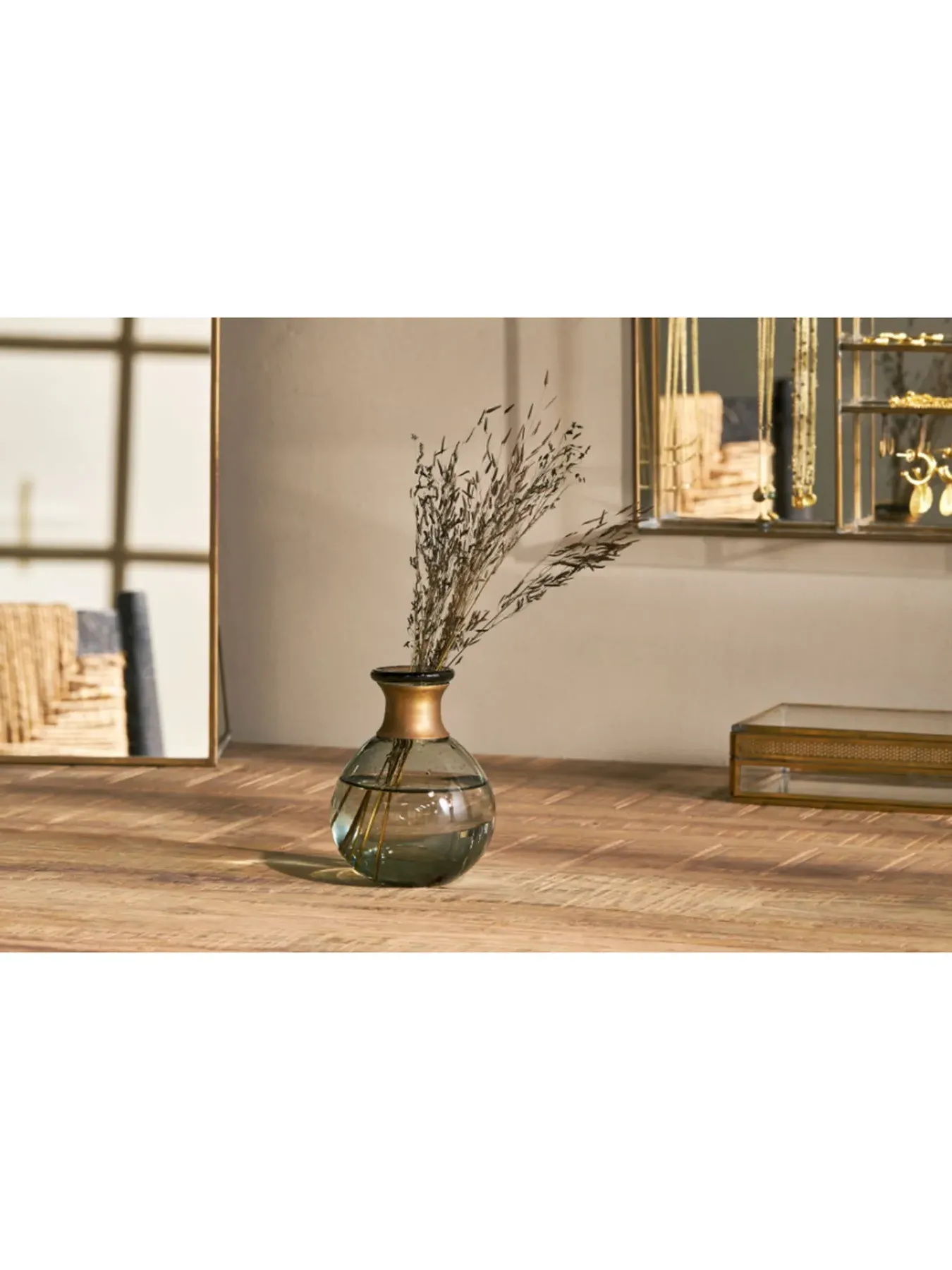 Mini Glass Vase with Golden Ring - Smoke