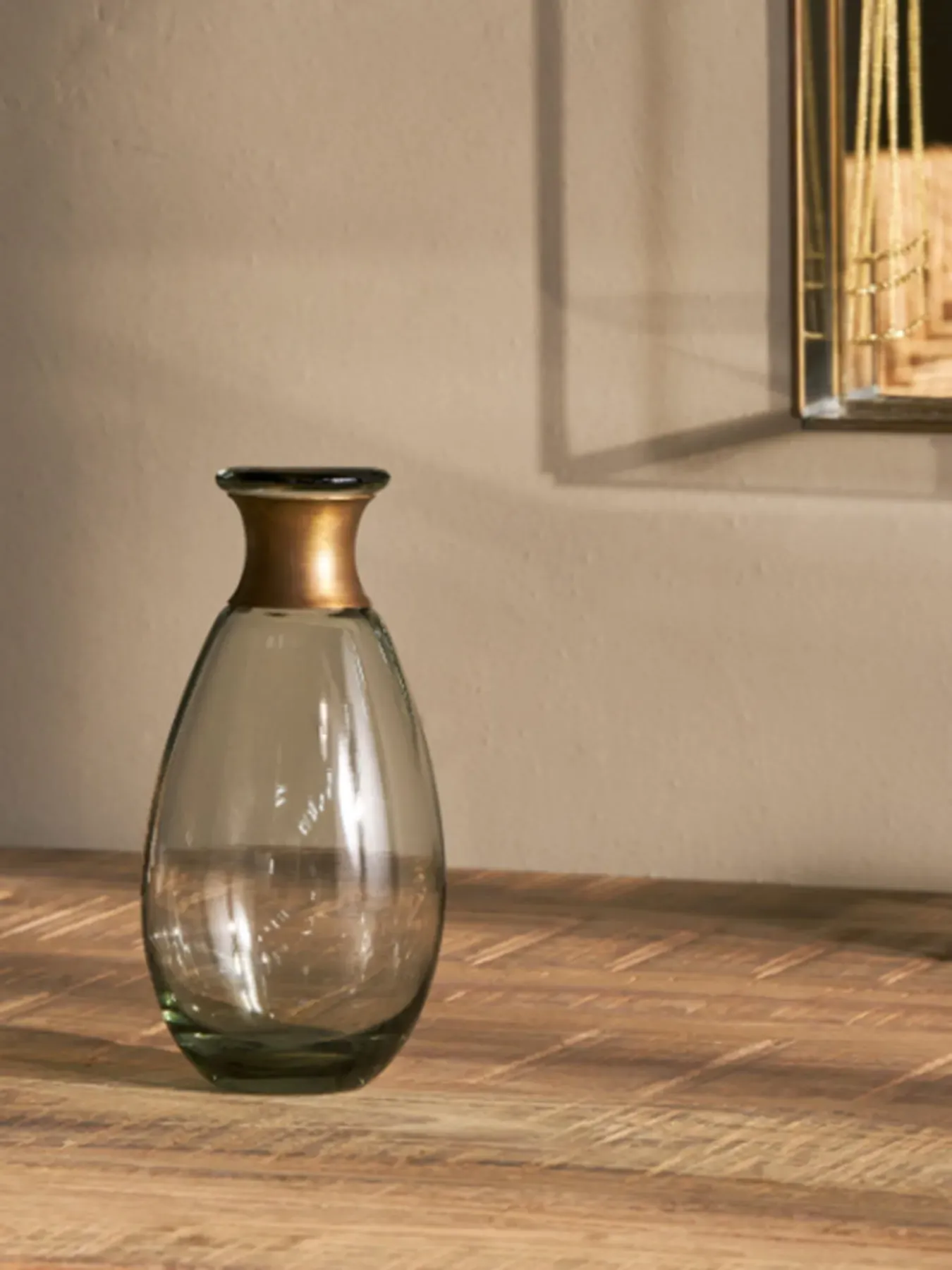 Mini Glass Vase with Golden Ring - Smoke