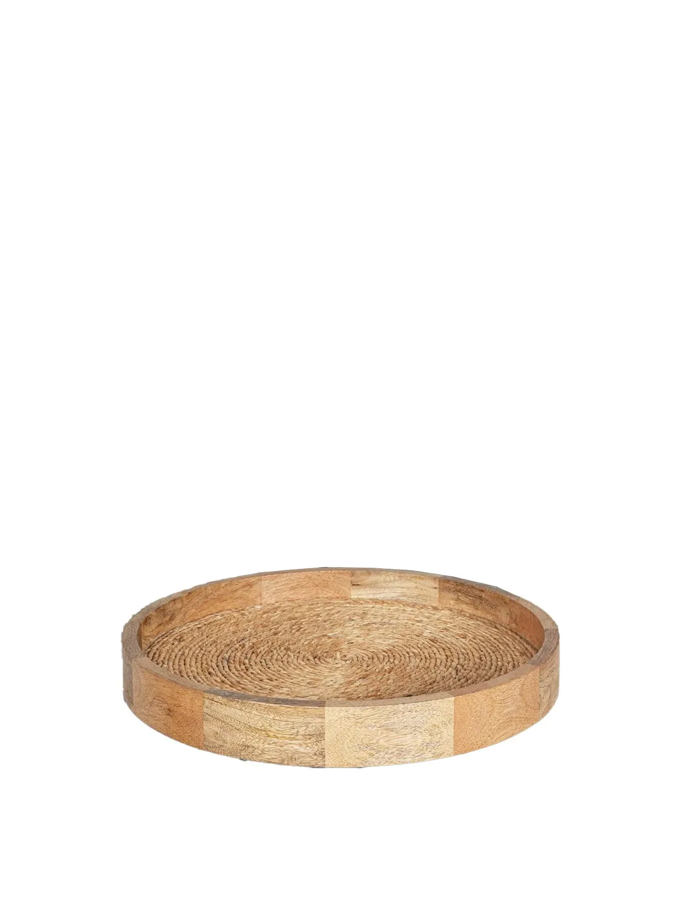 Round Serving Tray with Jute Weave - Sand, Mango Wood