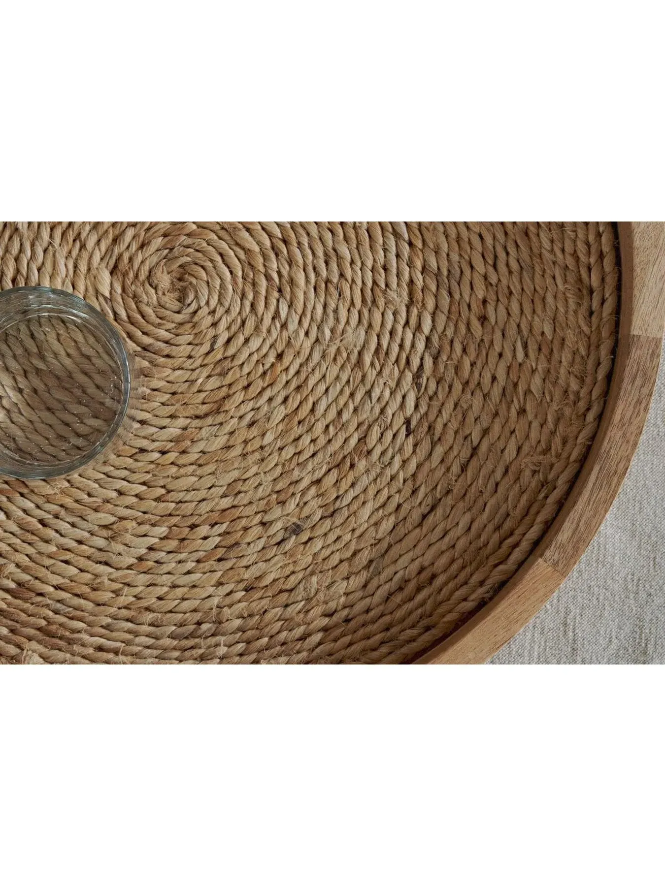 Round Serving Tray with Jute Weave - Sand, Mango Wood