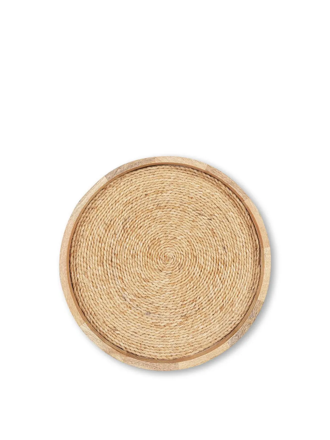 Round Serving Tray with Jute Weave - Sand, Mango Wood image