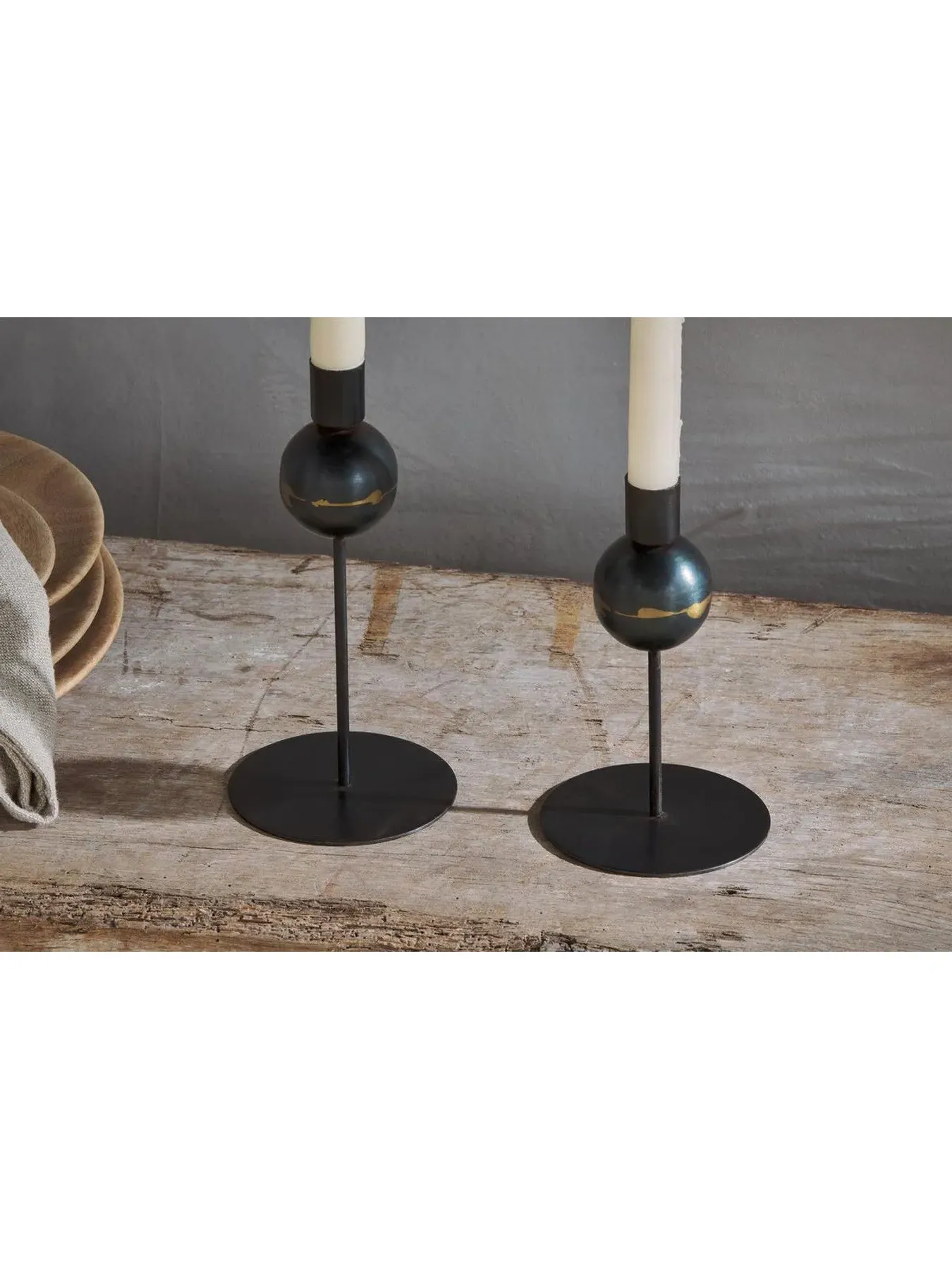 Set of 2 Candle Holders - Black, Recycled Iron