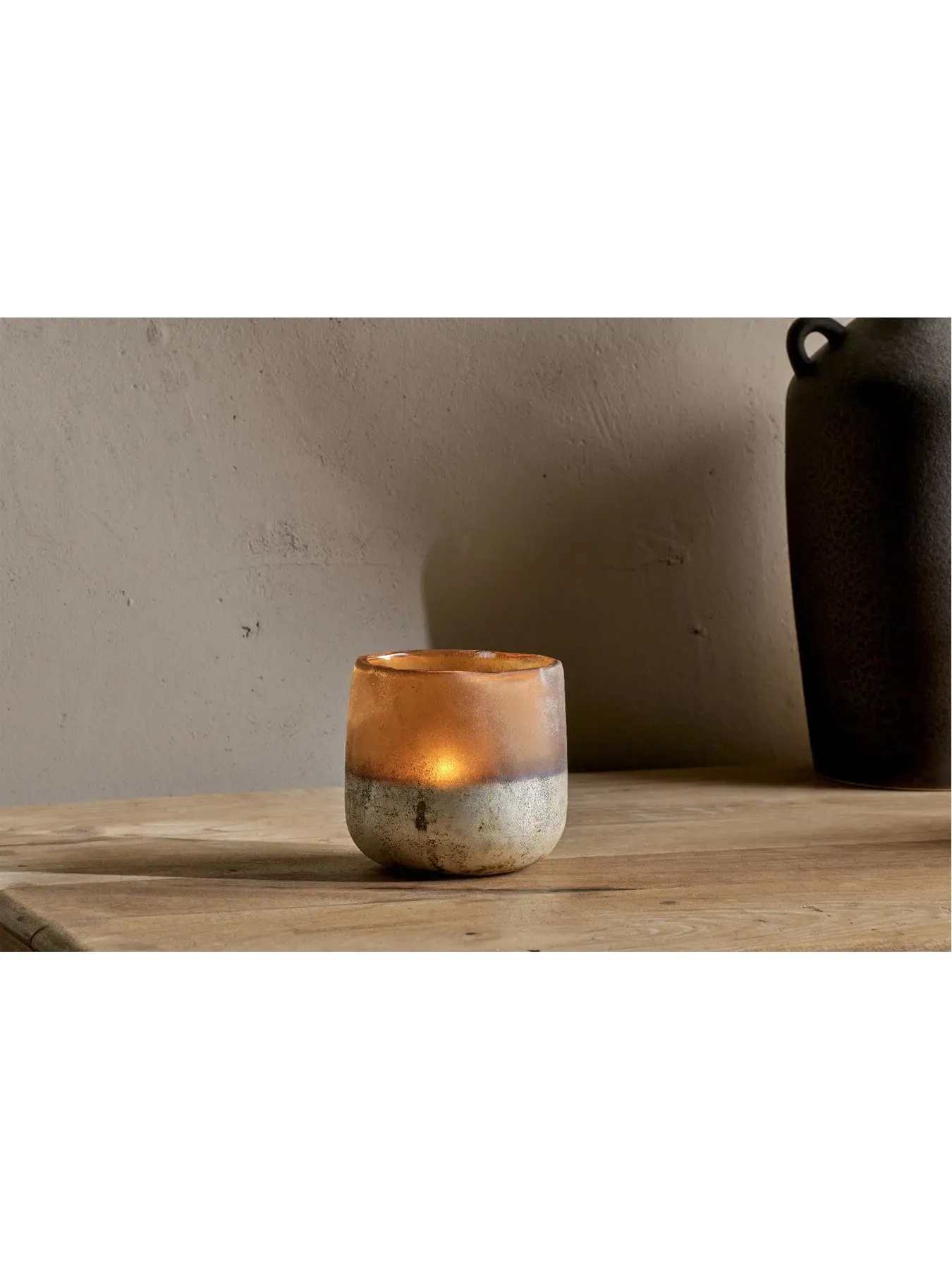 Small Tealight Holder - Amber, Recycled Glass