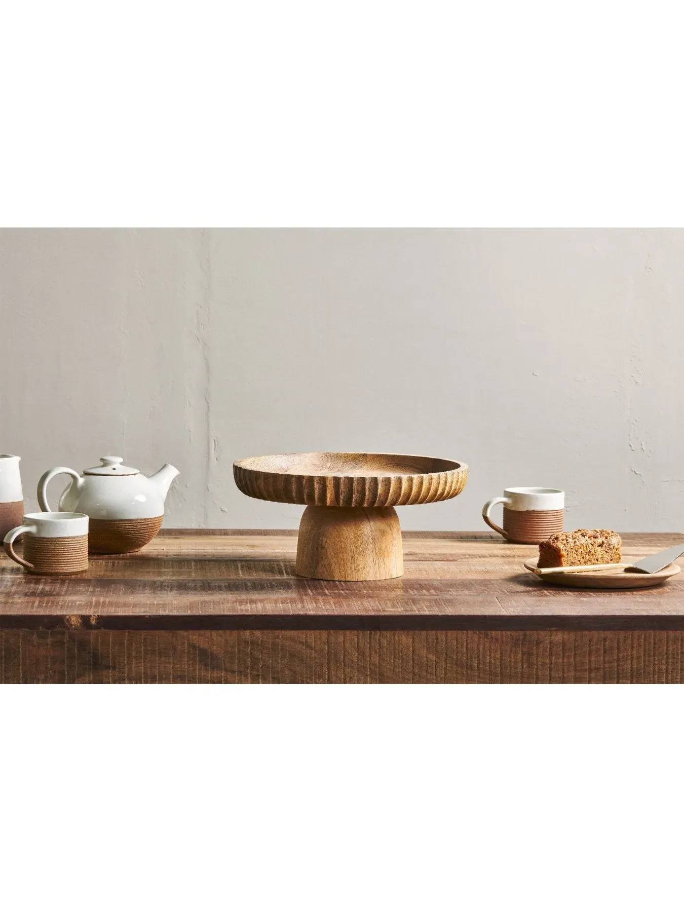 Small Wood Stand with Carved Edge - Natural, Mango