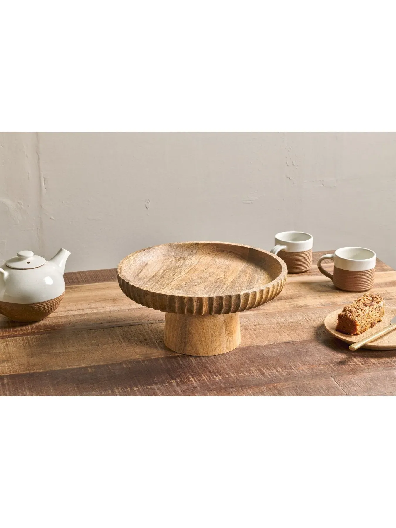 Small Wood Stand with Carved Edge - Natural, Mango