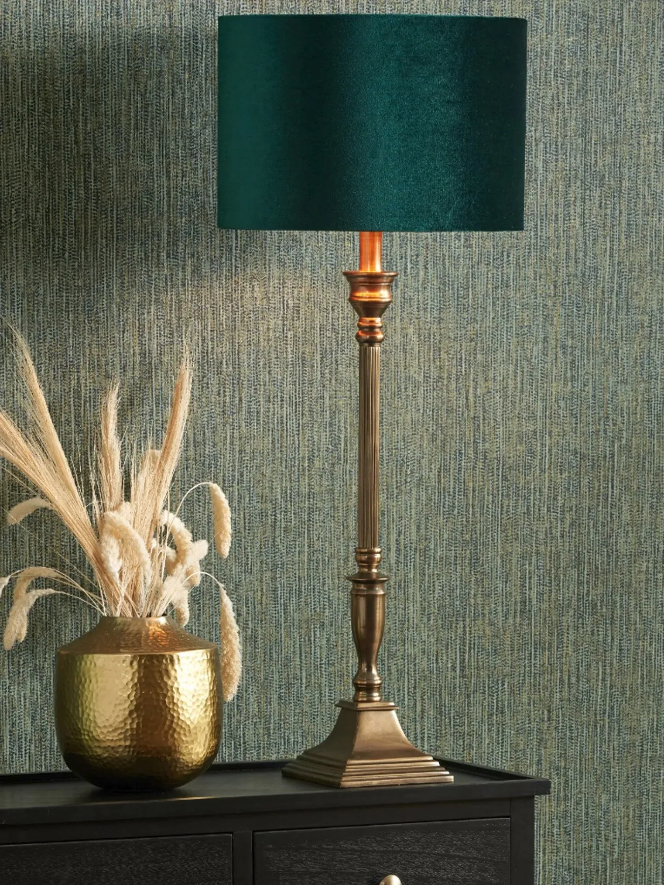 Table Lamp Base with Ribbed Detail - Brass, Metal