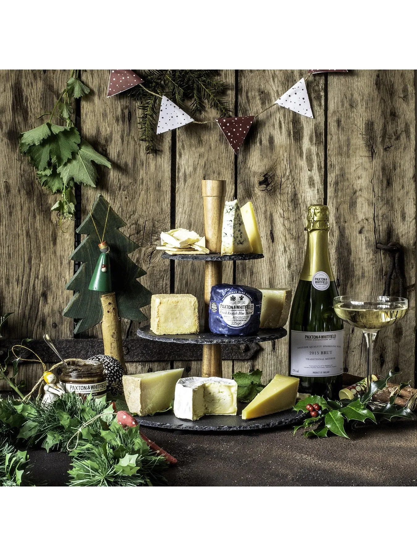 3-Tier Cheese Serving Tower - Black, Slate Wood