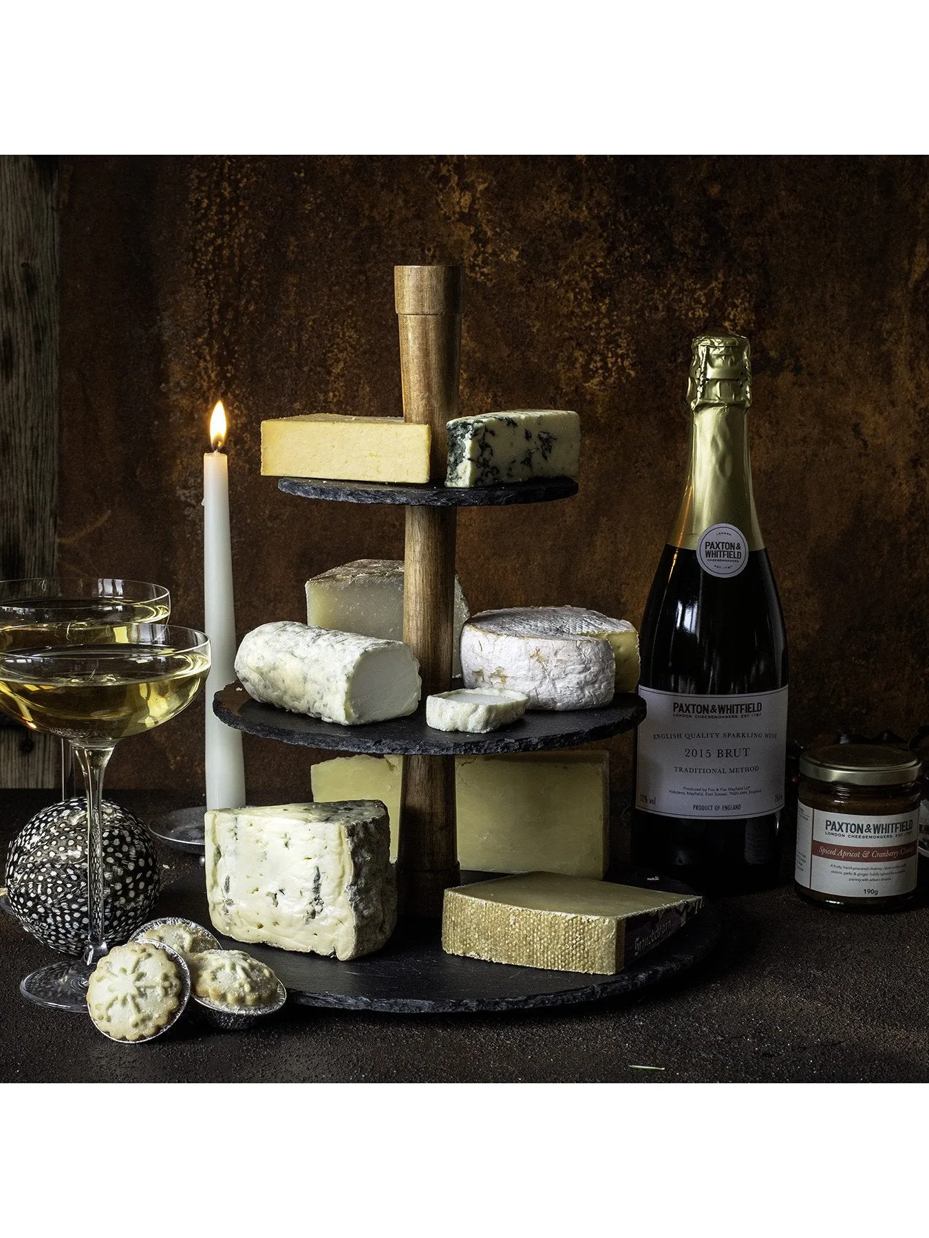 3-Tier Cheese Serving Tower - Black, Slate Wood