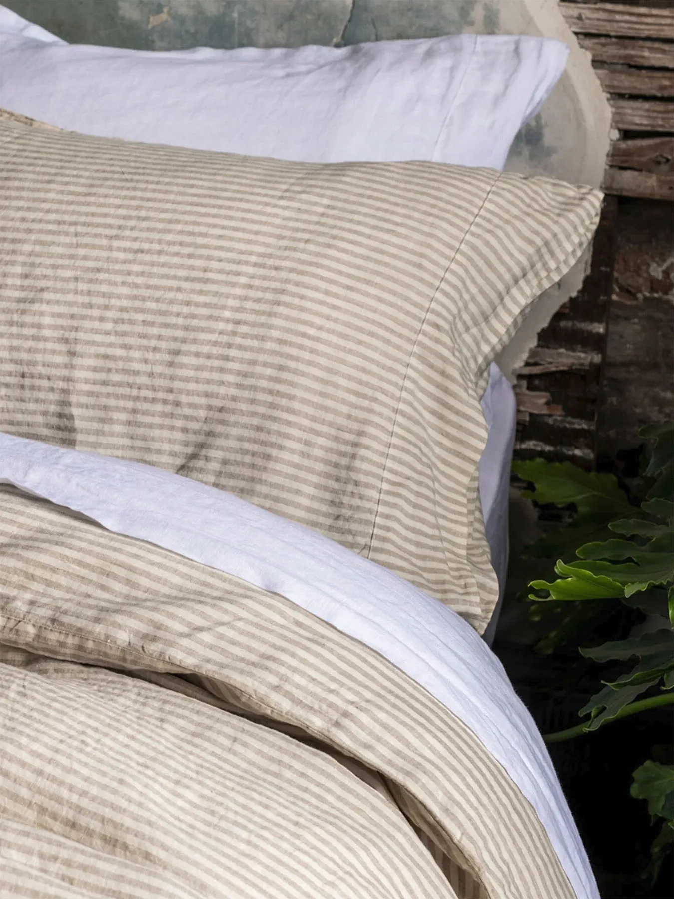 Double Duvet Cover Stripe - Neutral, Linen