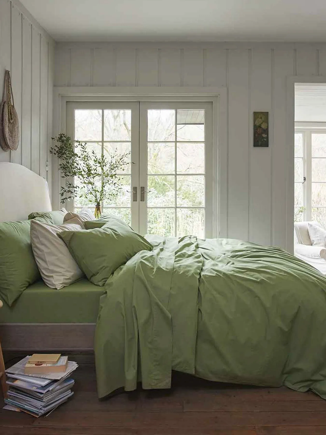 King Size Flat Sheet Washed Percale - Green, Cotton image