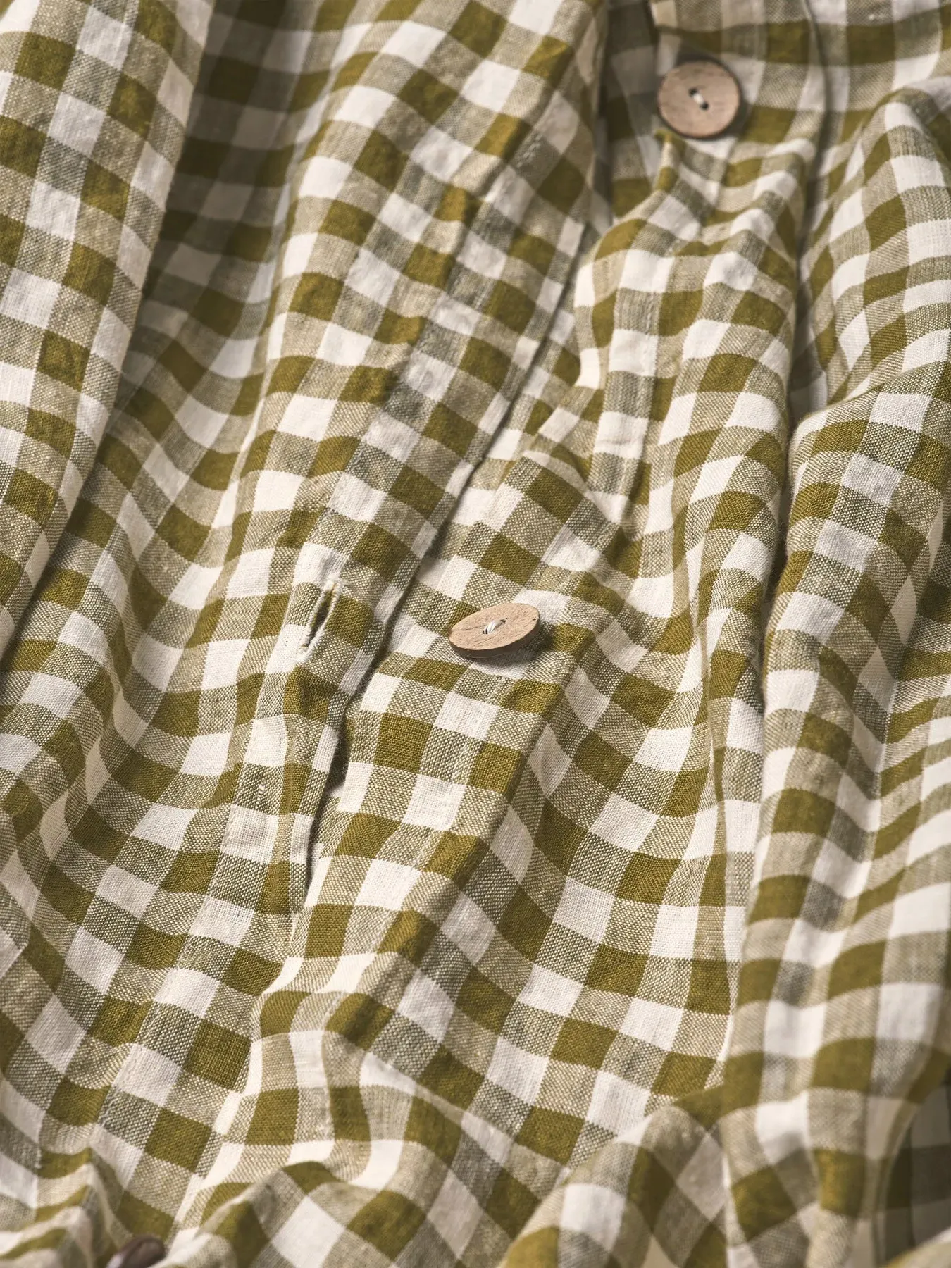 Single Duvet Cover - Green, Gingham Linen