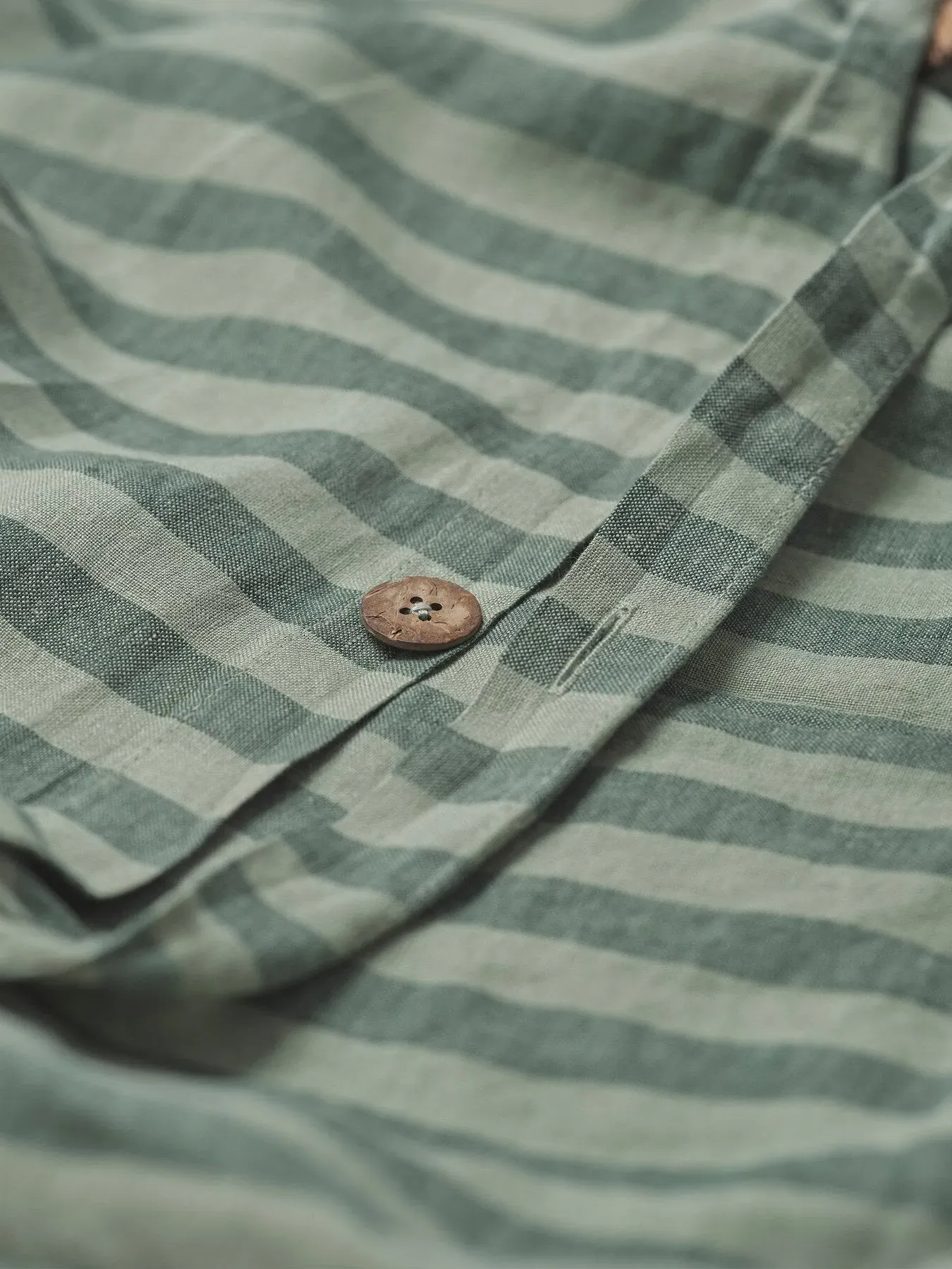 Single Duvet Cover Stripe - Pine Green, Linen