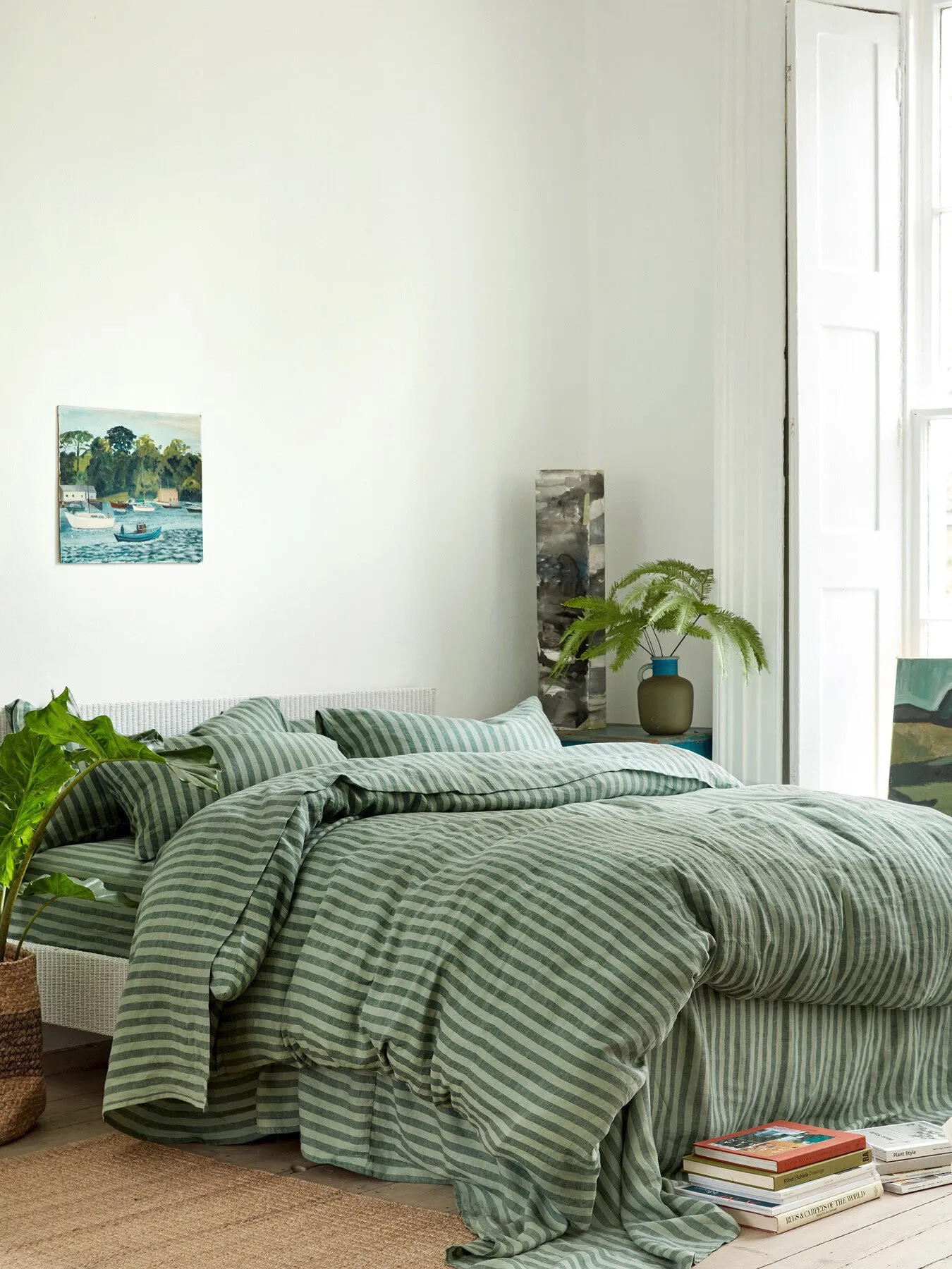 Single Duvet Cover Stripe - Pine Green, Linen image