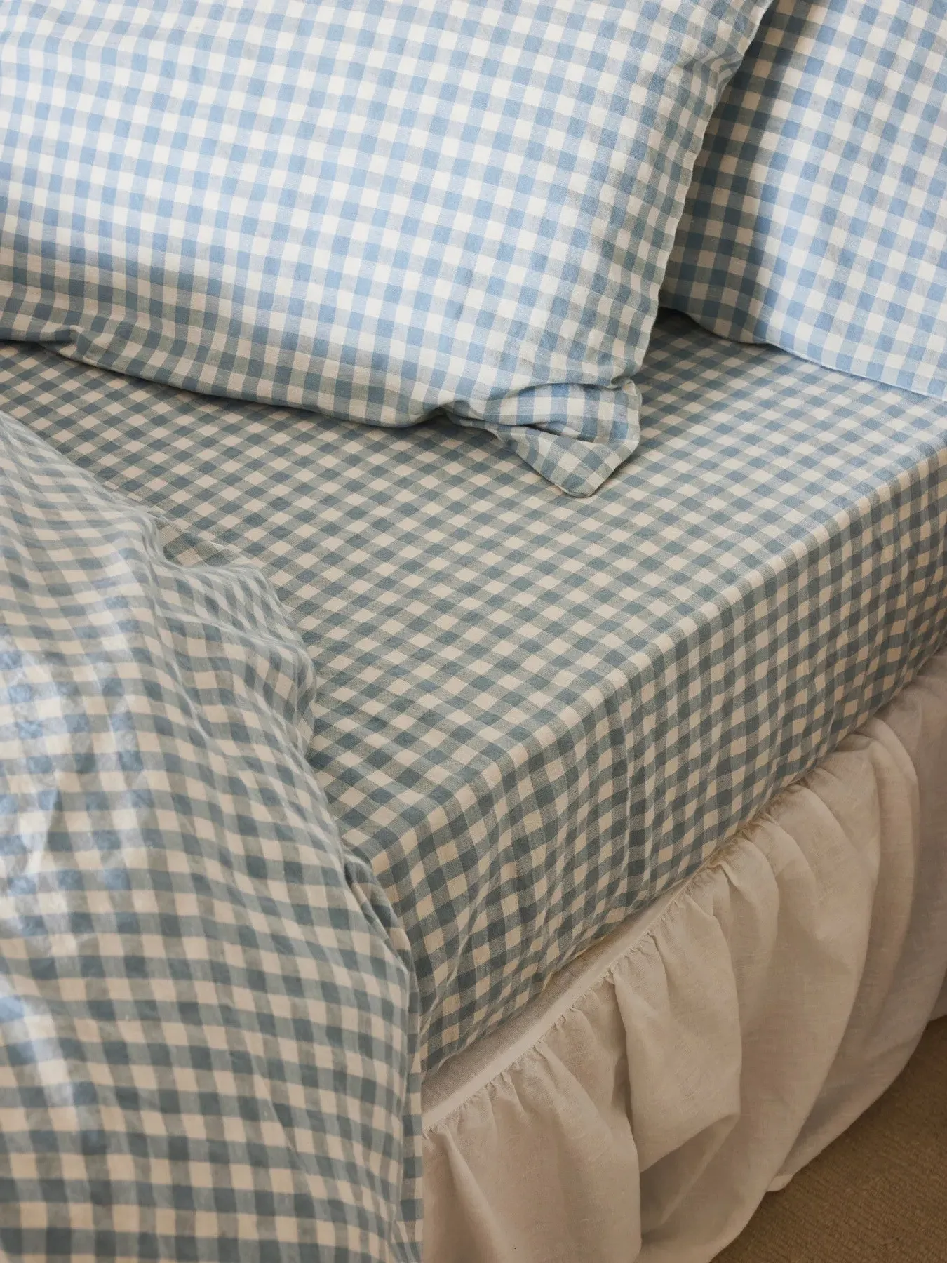 Single Fitted Sheet Gingham - Blue, Linen Blend image