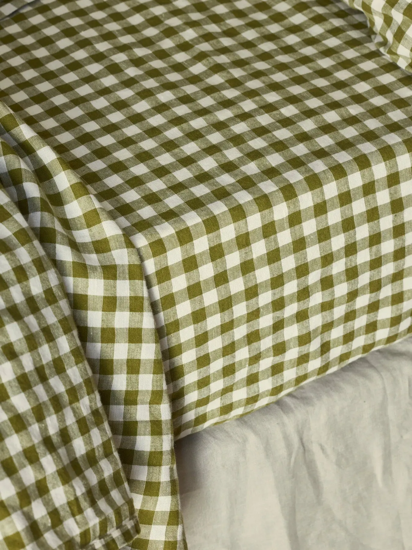 Single Fitted Sheet Gingham - Green, Linen Blend image