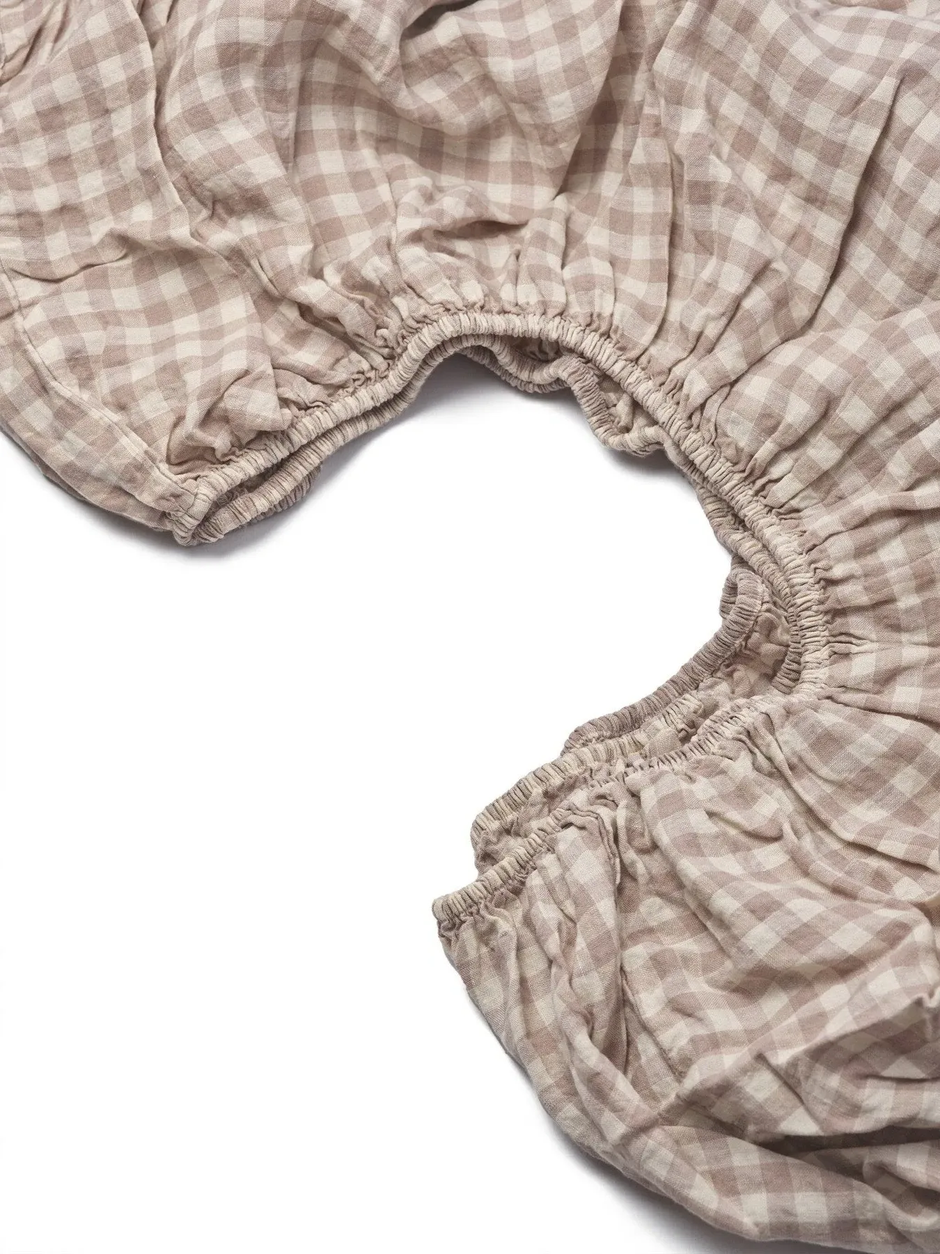 Single Fitted Sheet Gingham - Mushroom, Linen