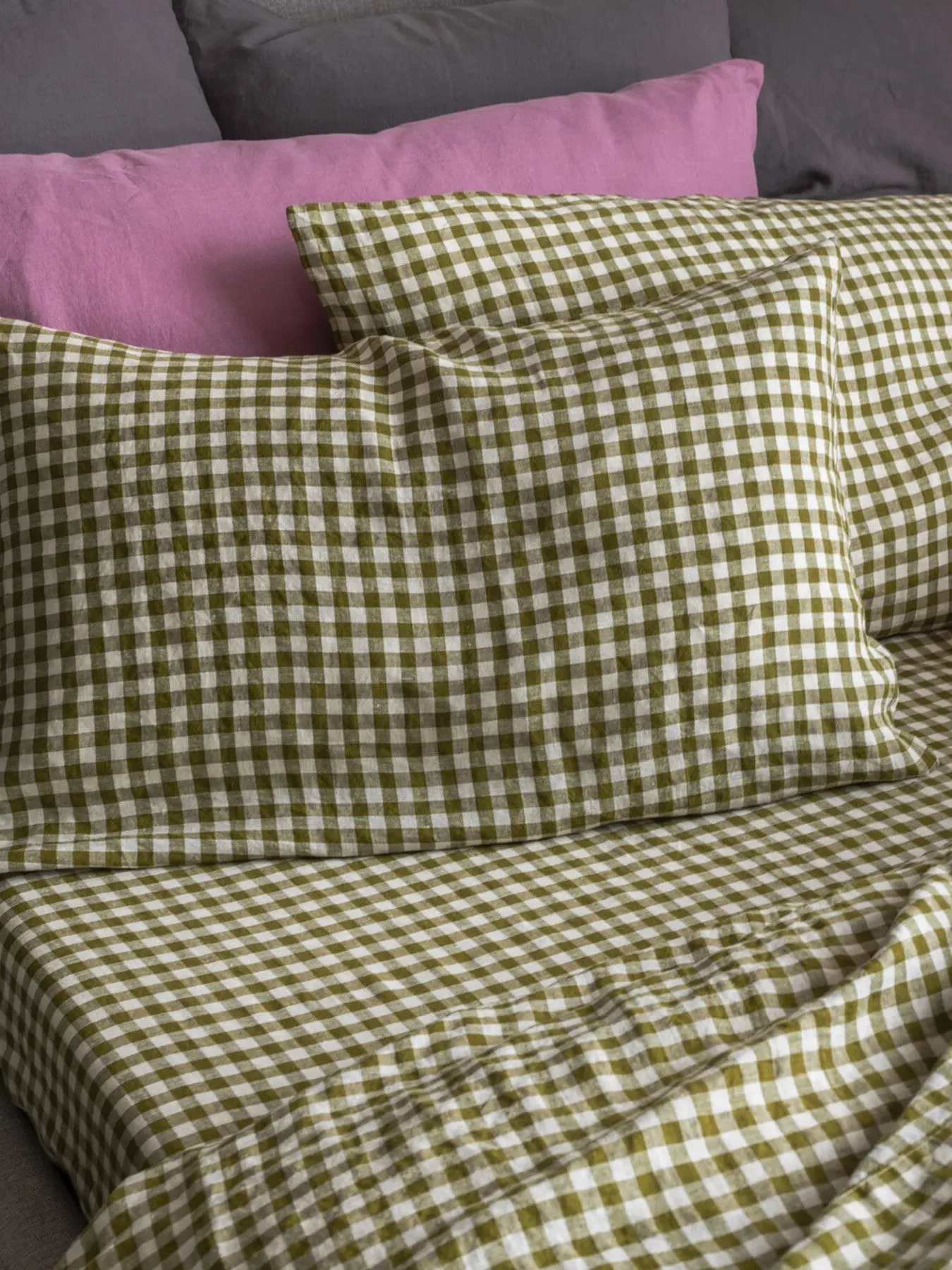 Single Fitted Sheet - Green Gingham, Linen image