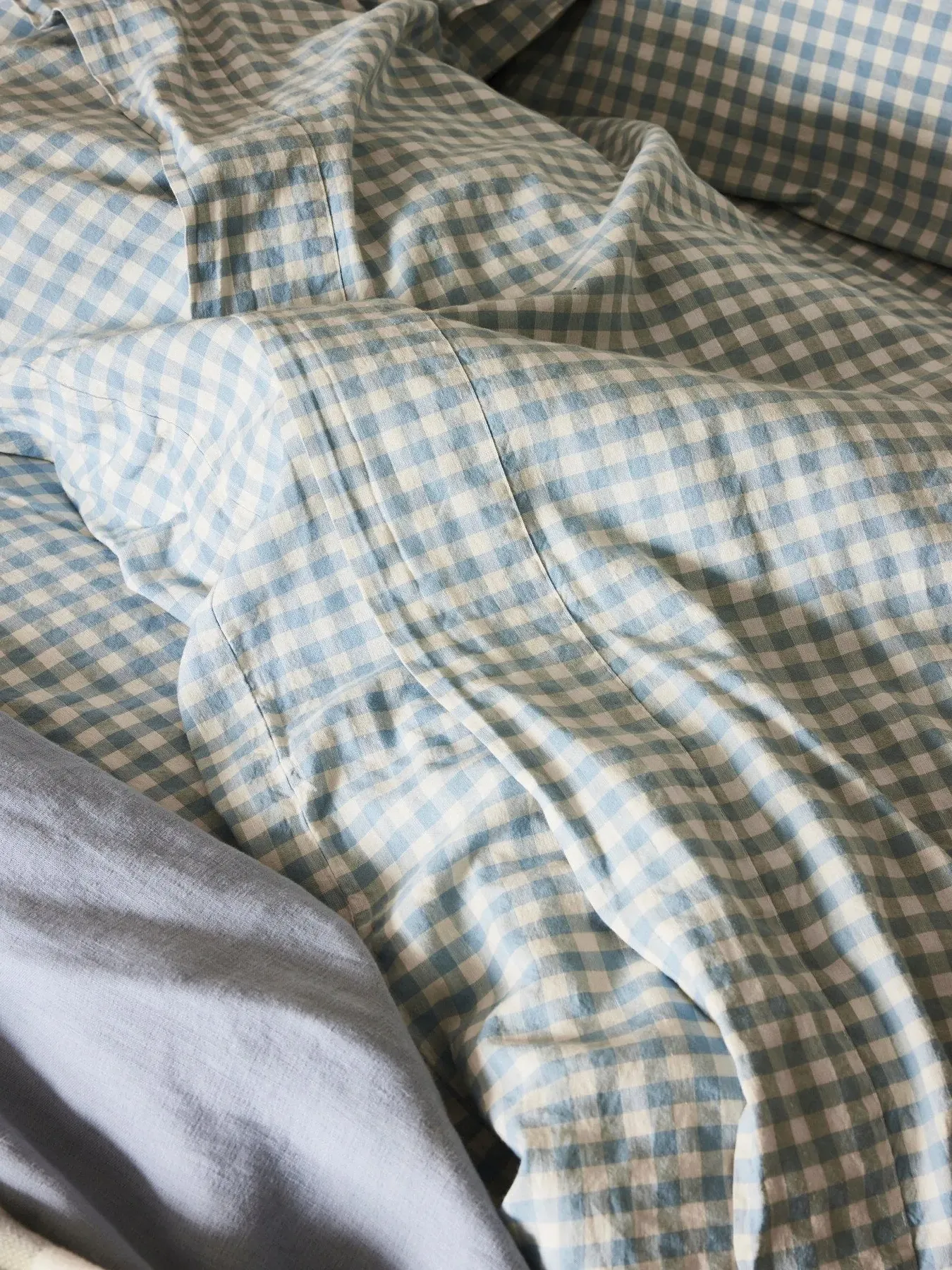 Single Flat Sheet Gingham - Blue, Linen image