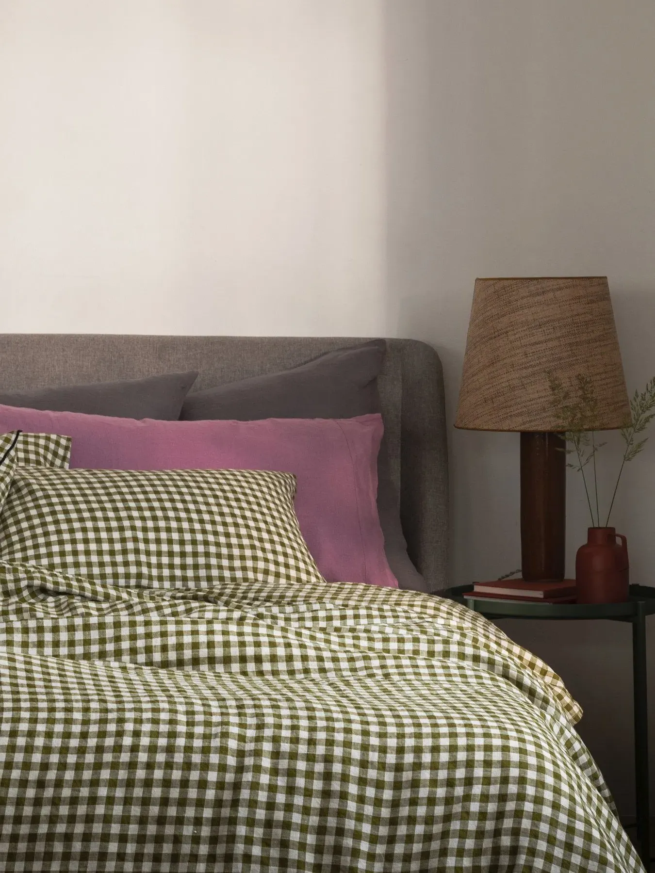 Single Flat Sheet - Green, Gingham Linen image