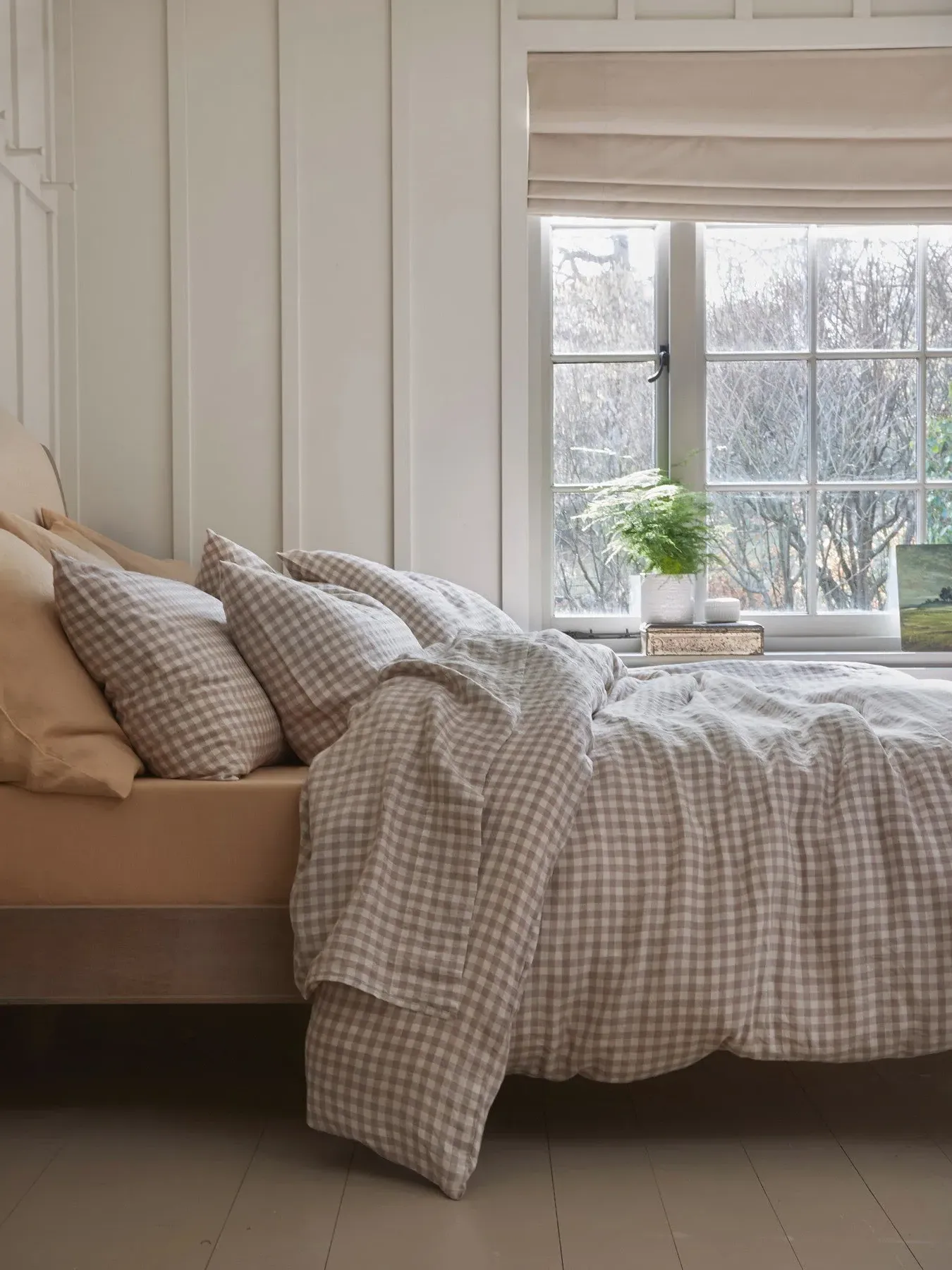 Single Flat Sheet - Mushroom Gingham, Linen image