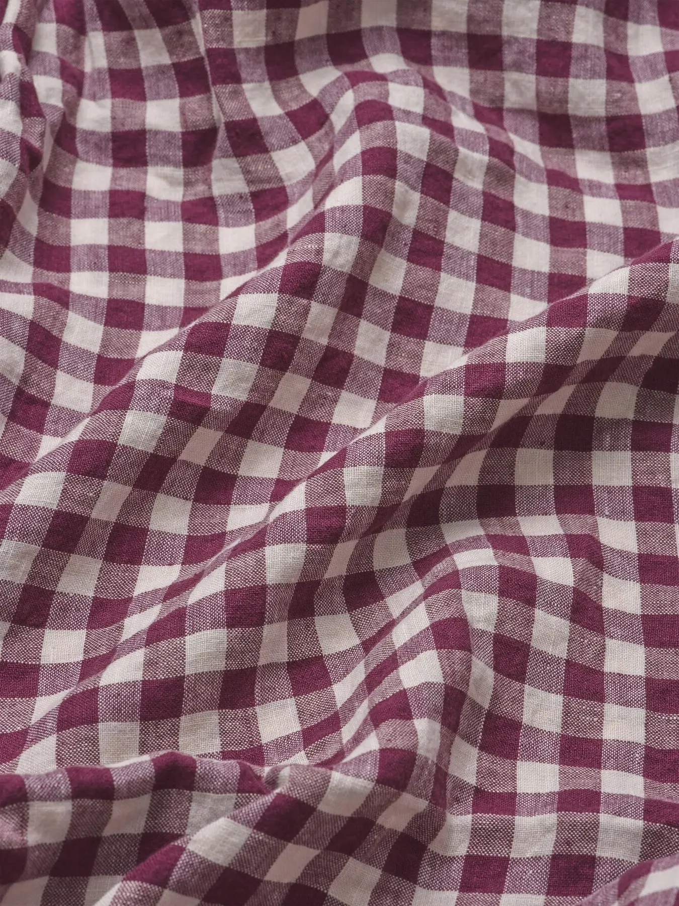 Single Gingham Duvet Cover - Berry, Linen Blend