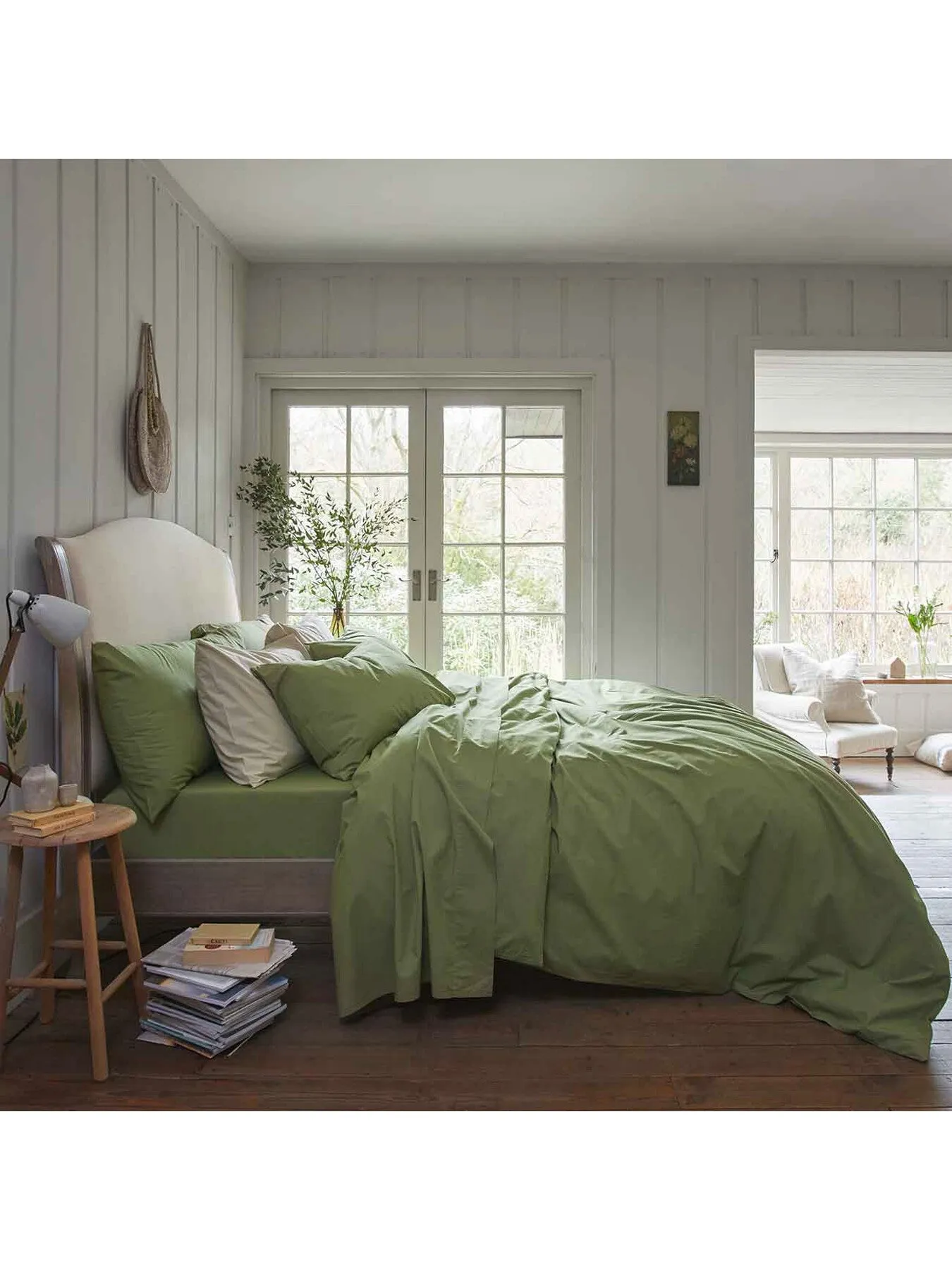 Square Pillowcase Pair Washed Percale - Green, Cotton