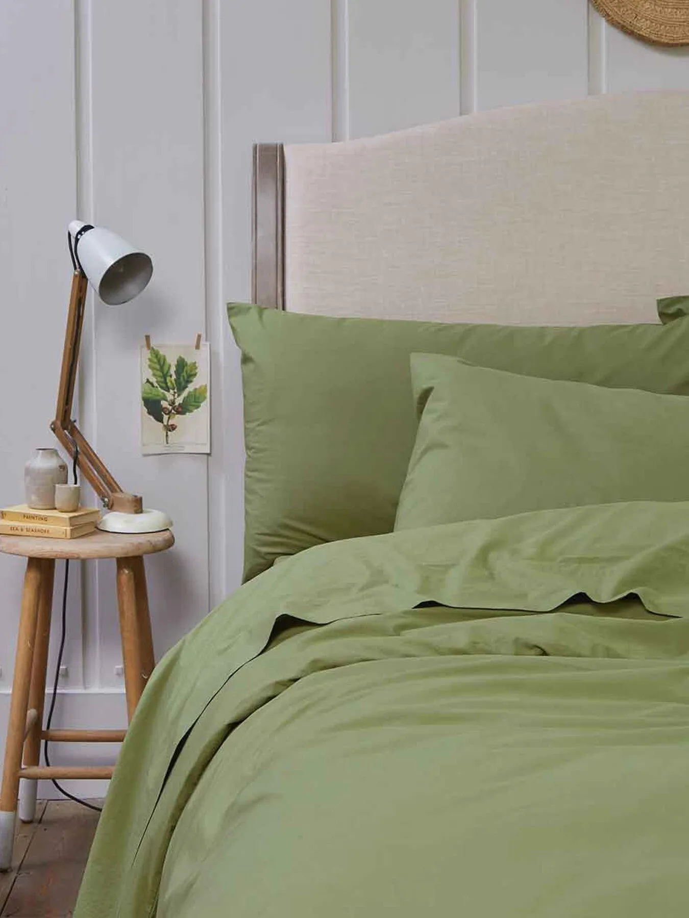 Square Pillowcase Pair Washed Percale - Green, Cotton image