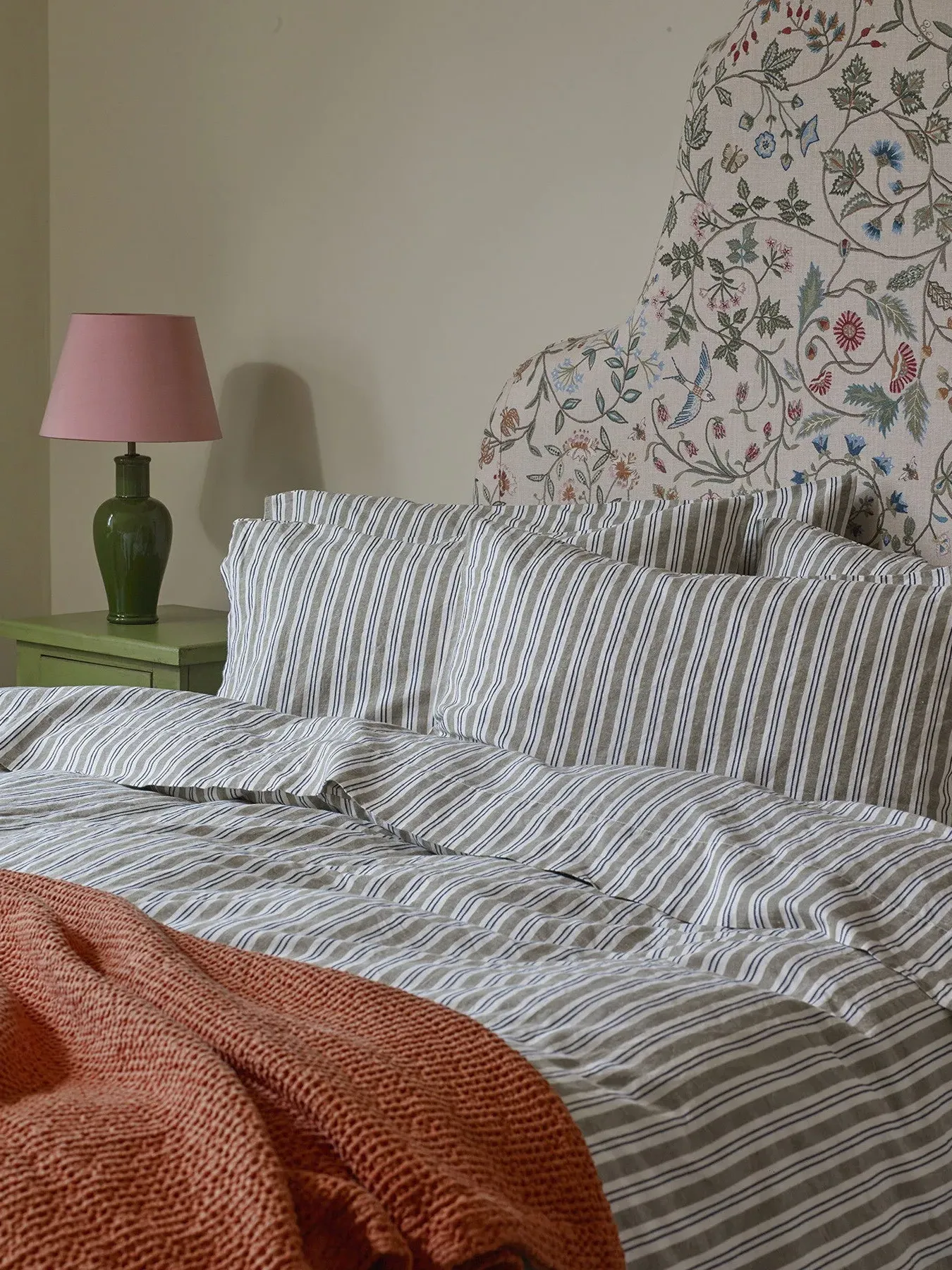 Square Pillowcase - Thyme Stripe, Cotton/Linen image