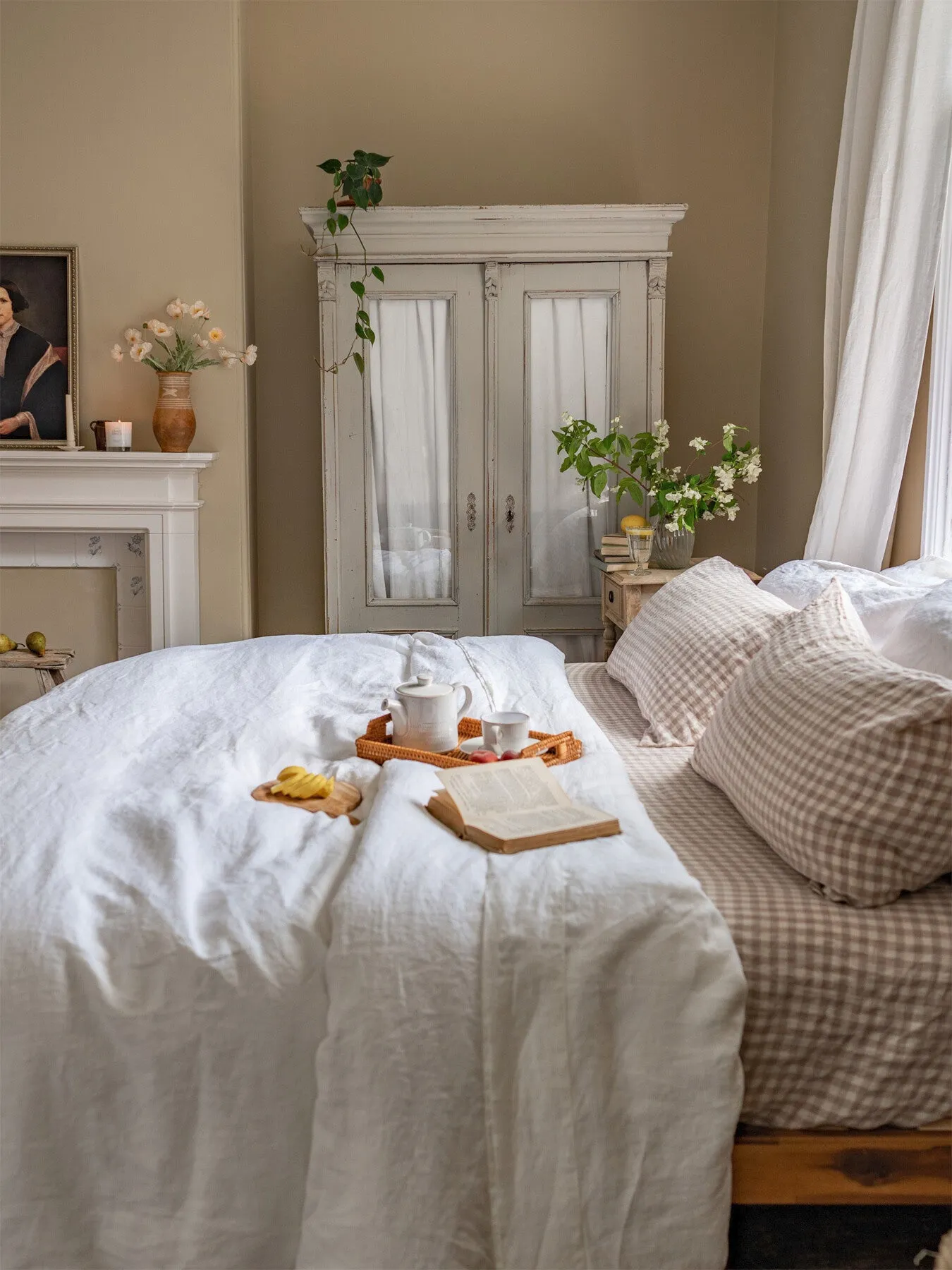 Square Pillowcases Gingham Pattern - Neutral, Linen
