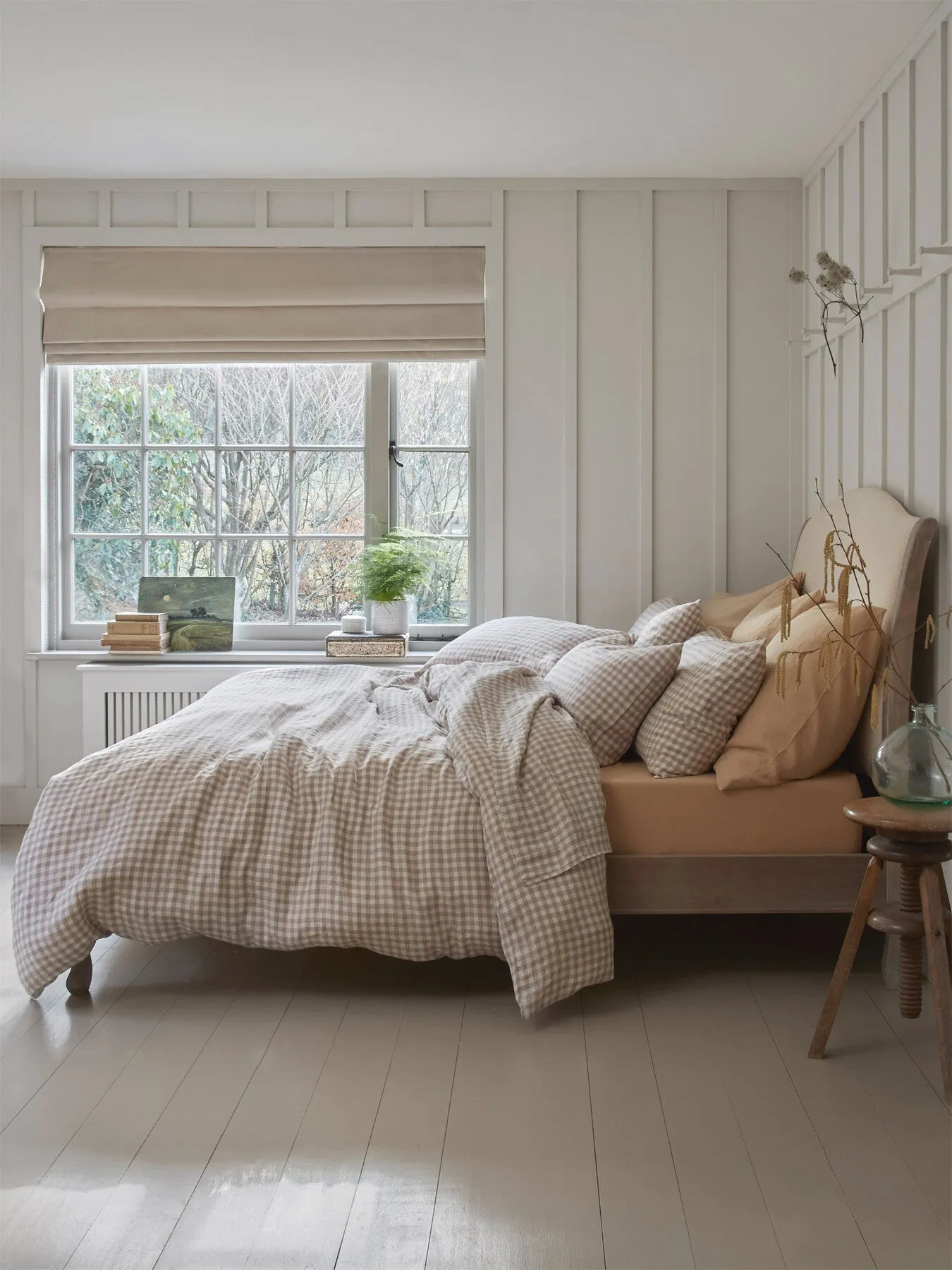 Square Pillowcases Gingham Pattern - Neutral, Linen