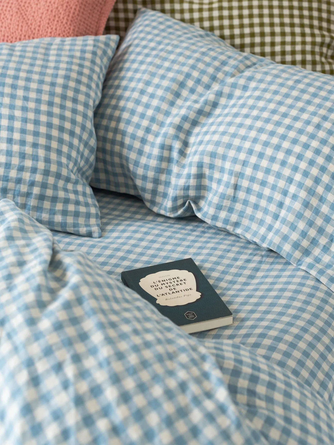 Square Pillowcases Gingham Print - Blue, Linen