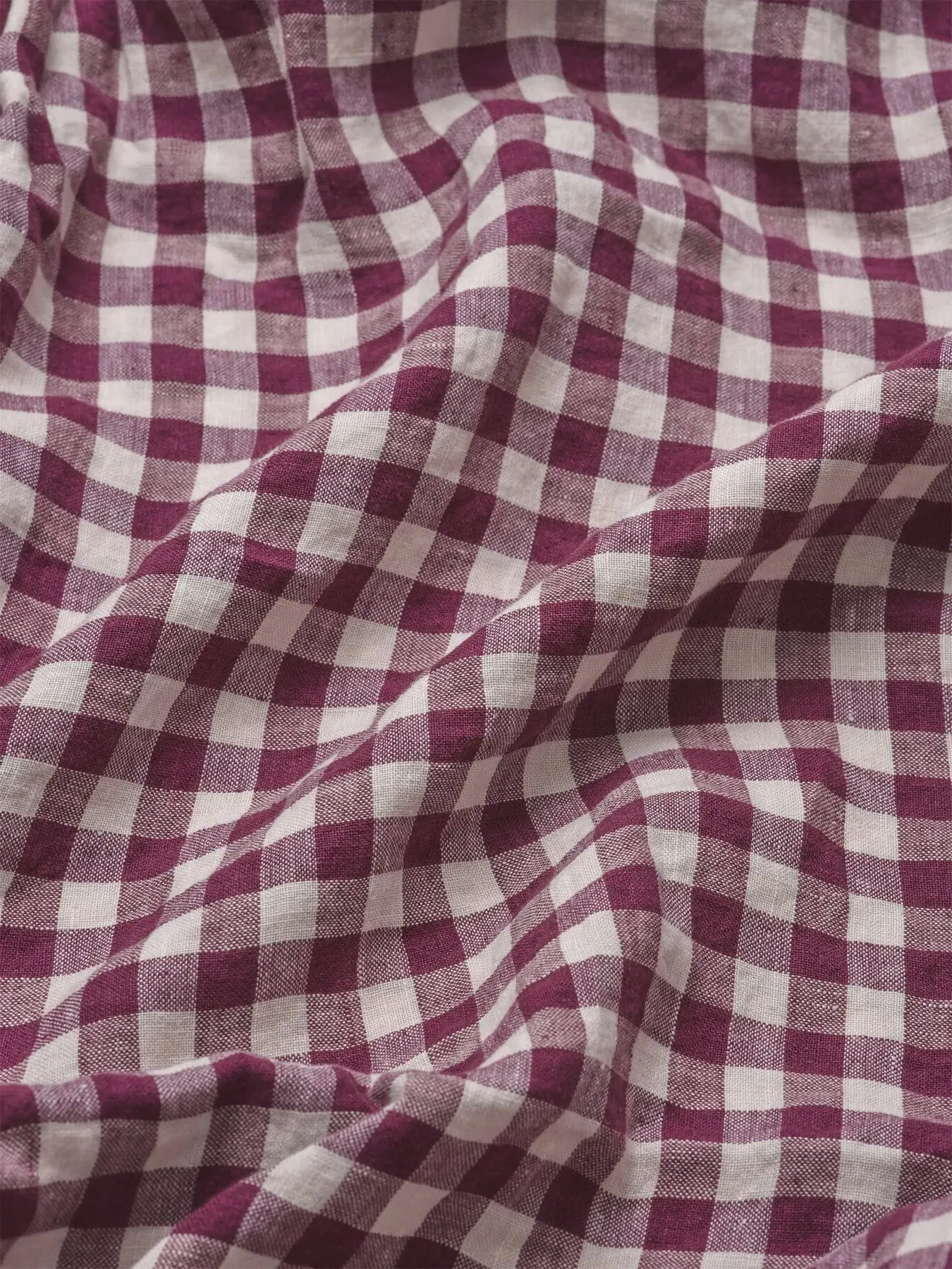 Square Pillowcases Gingham Print - Burgundy, Linen