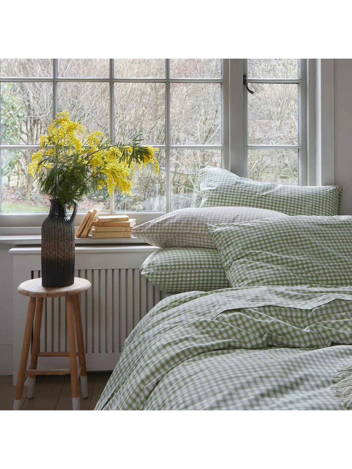 Square Pillowcases Gingham Print - Green, Cotton
