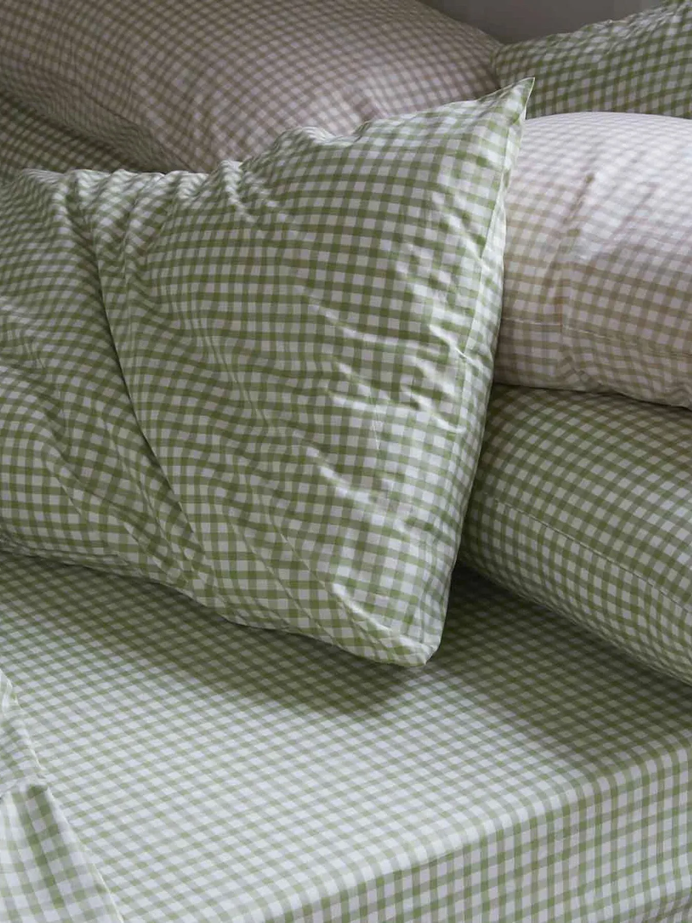Square Pillowcases Gingham Print - Green, Cotton image