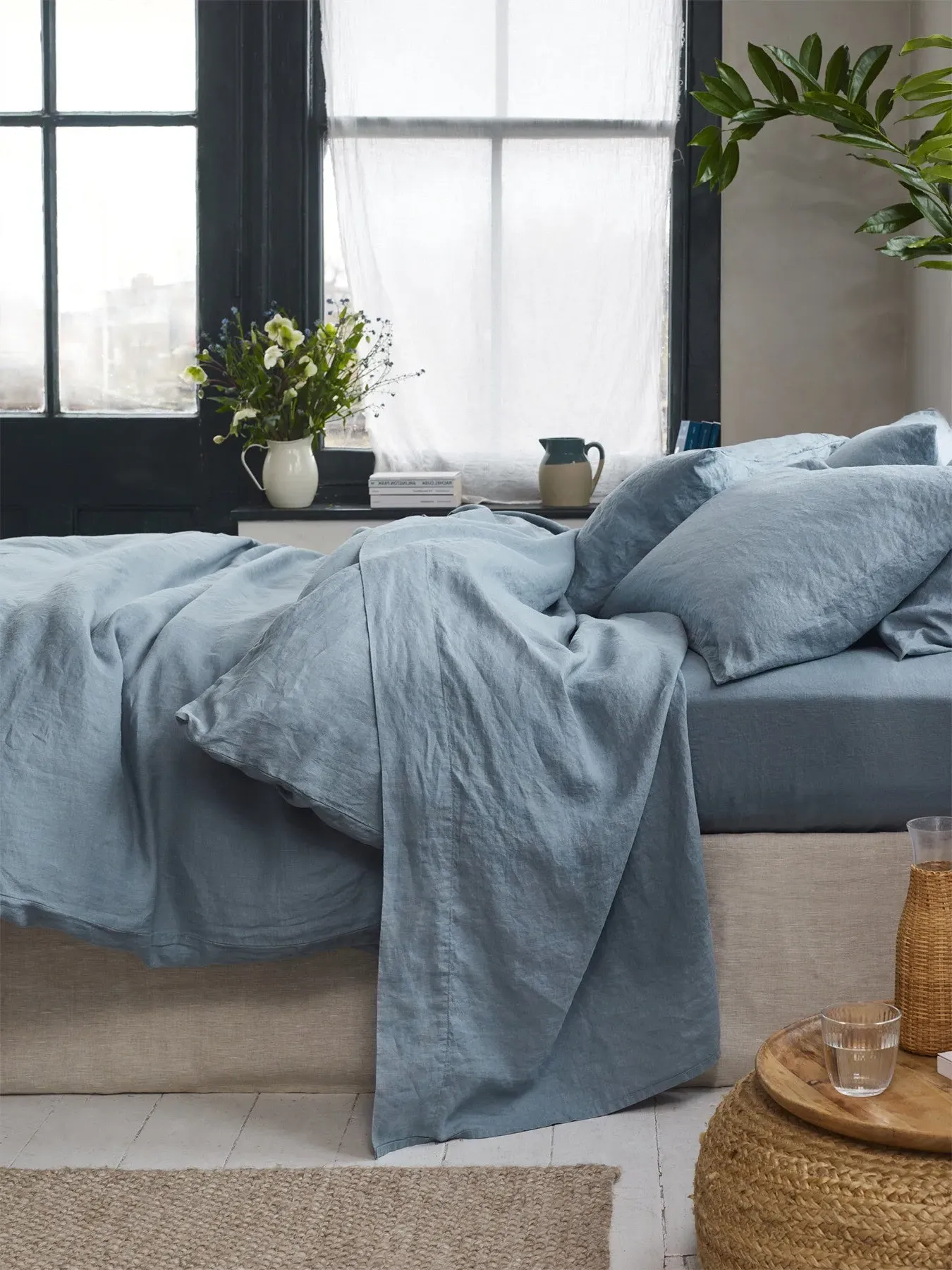 Square Pillowcases Pair - Blue, Linen