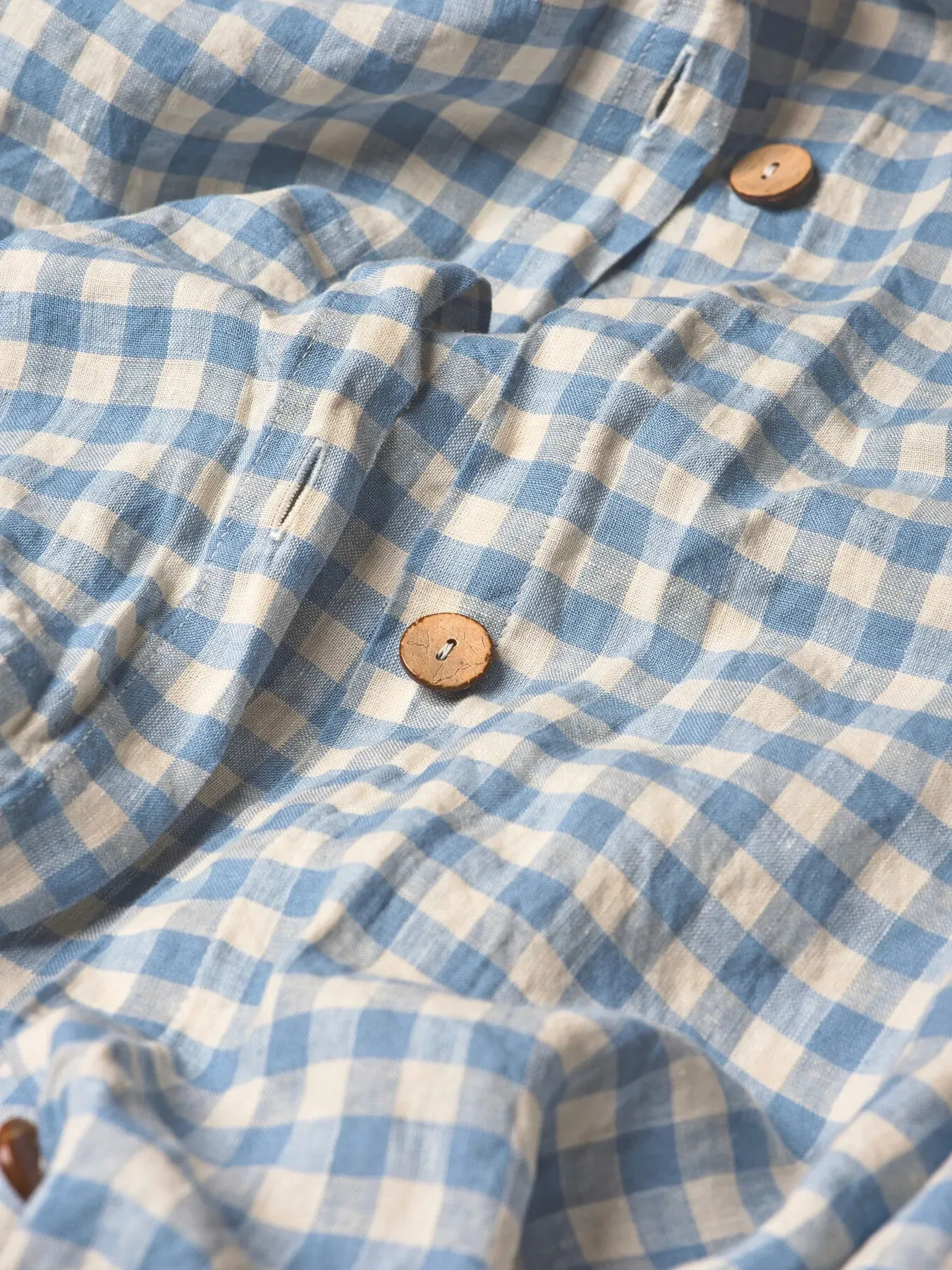 Super King Duvet Cover - Blue Gingham, Linen