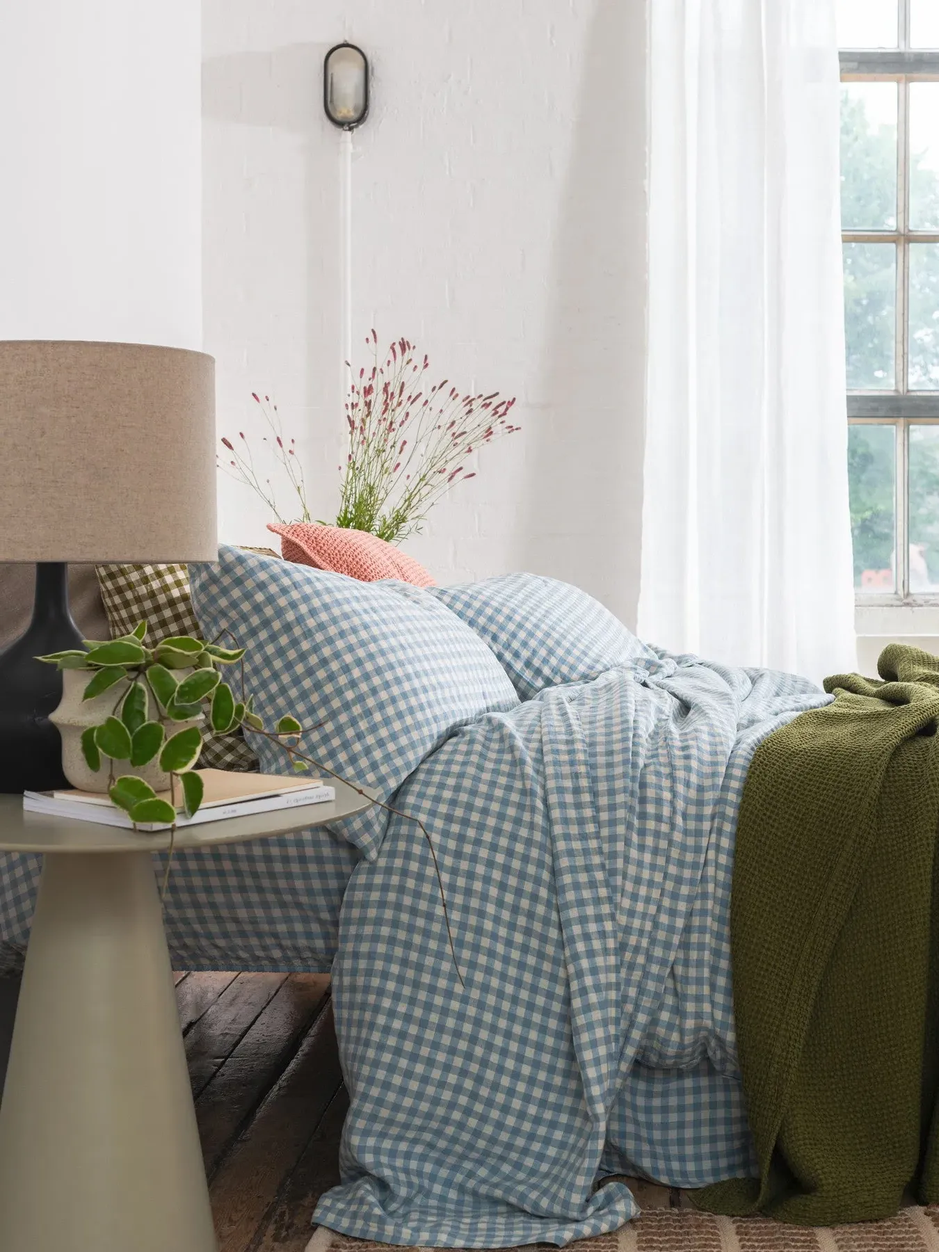 Super King Duvet Cover - Blue Gingham, Linen
