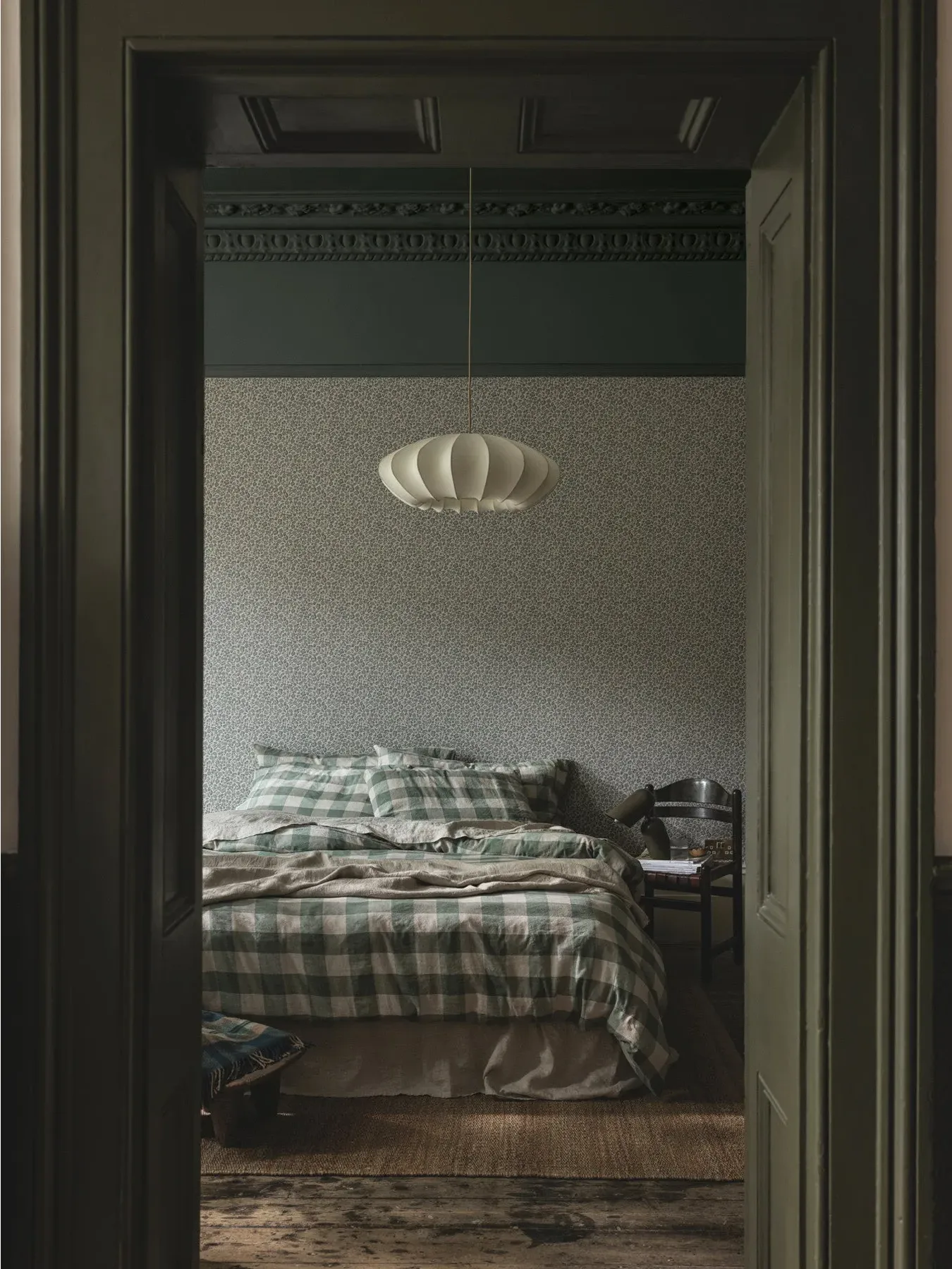 Super King Duvet Cover Check - Green, Linen Blend