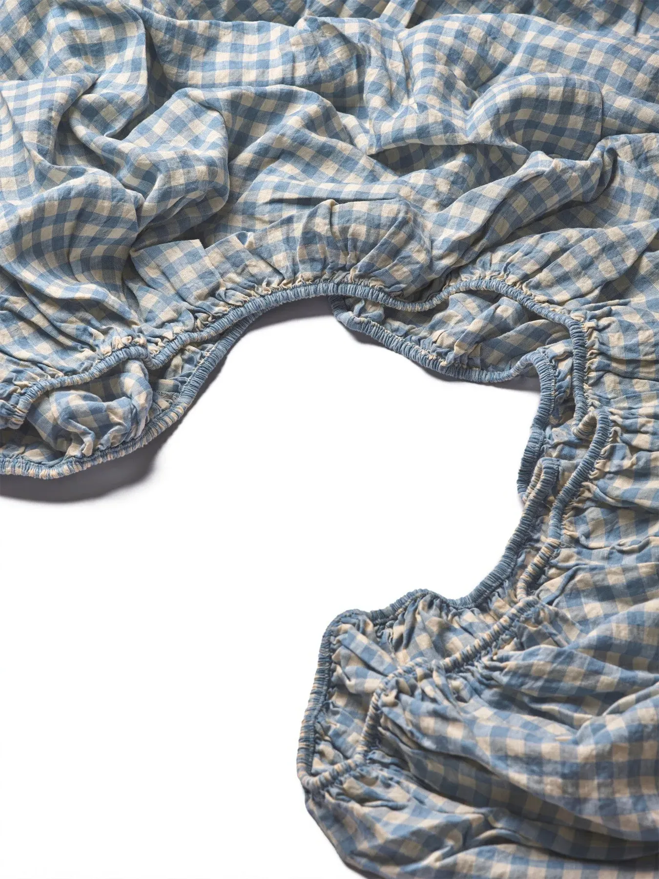 Super King Fitted Sheet - Blue, Gingham Linen