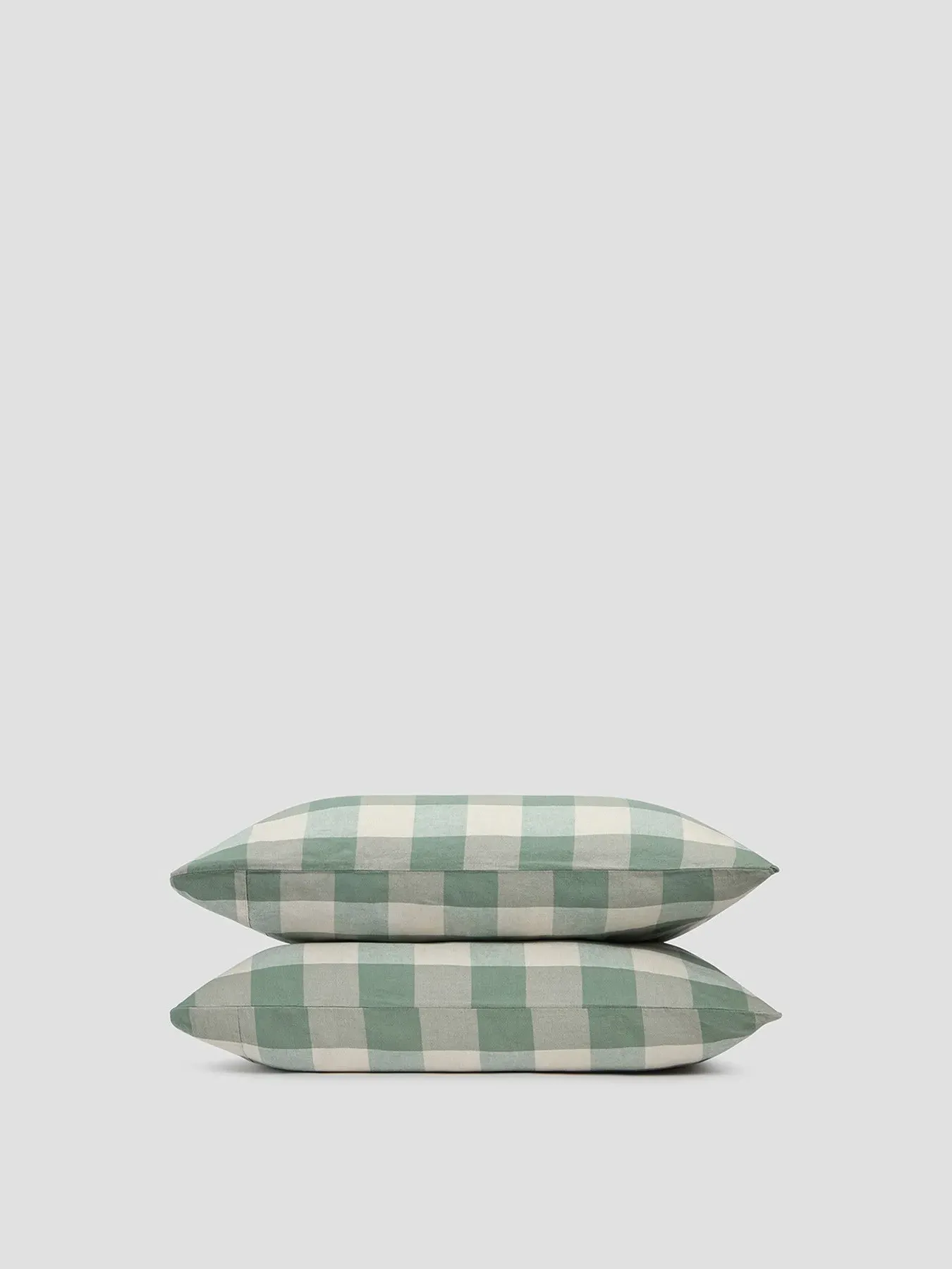 Super King Pillowcase Pair Check - Green, Linen