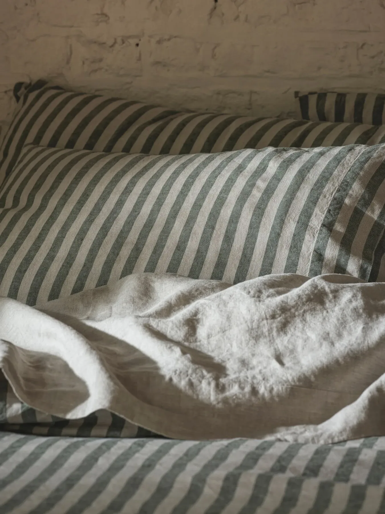 Super King Pillowcases Stripe - Green, Linen