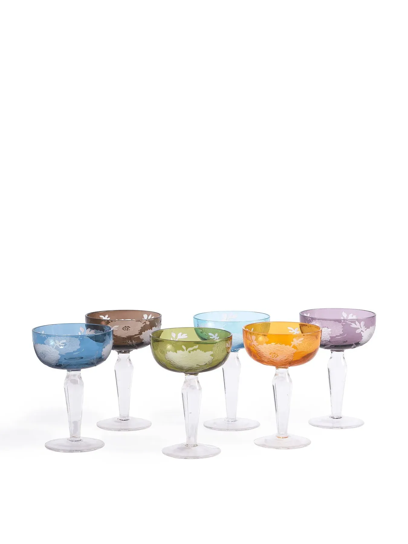Coupe Glasses with Peony Design - Multicolour