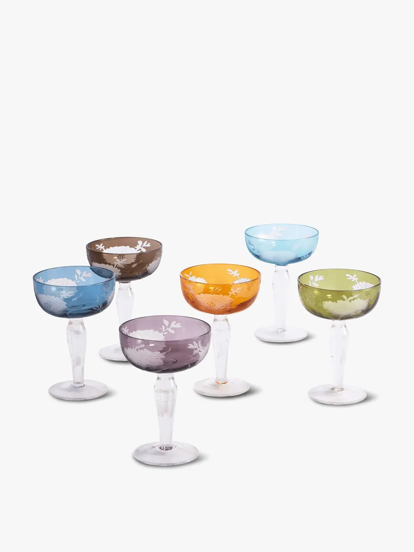 Coupe Glasses with Peony Design - Multicolour image