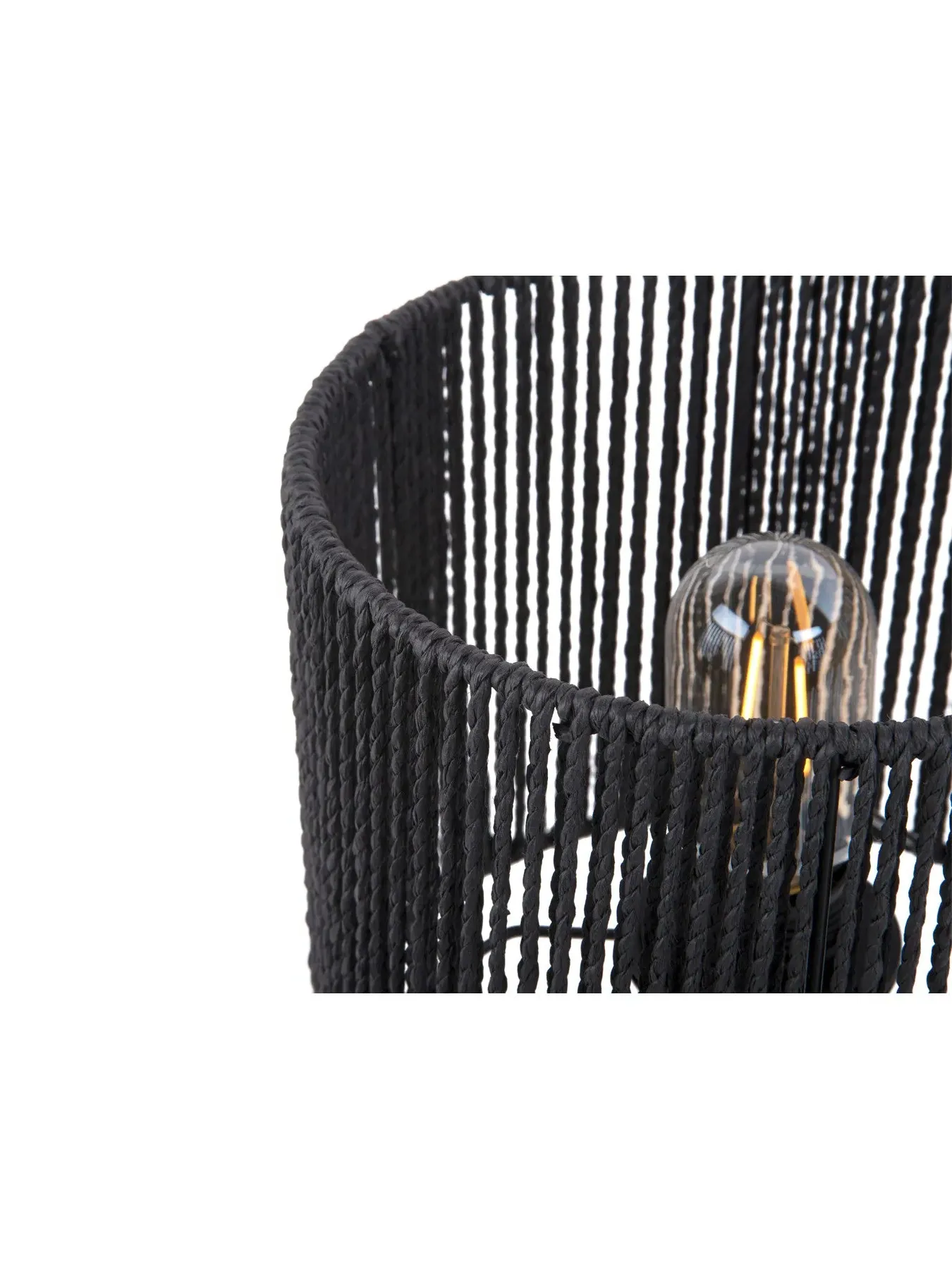 Table Lamp with Woven Design - Black, Paper Rope